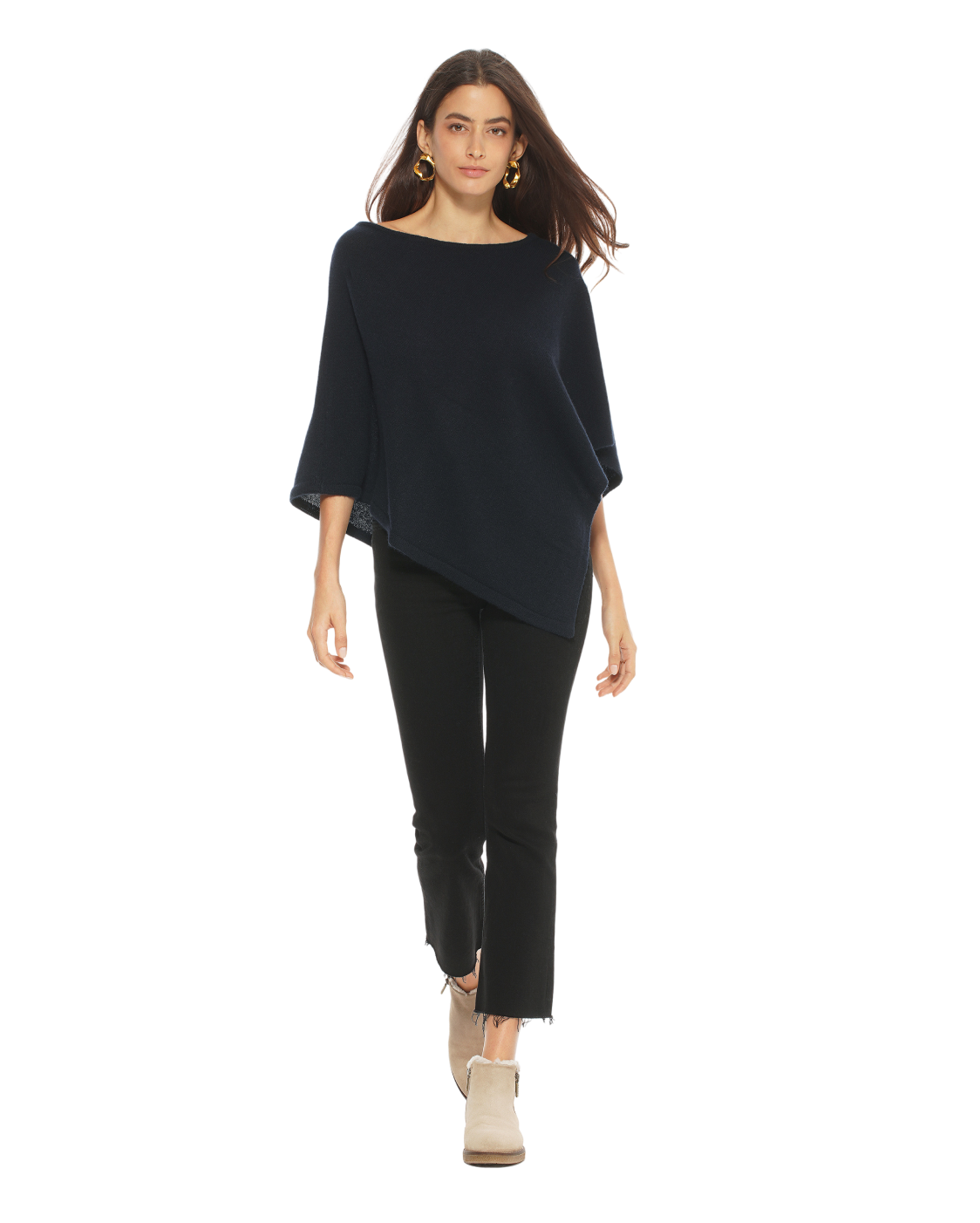 Monticelli Pure Cashmere Capelet Poncho Made In Italy Night Blue 4