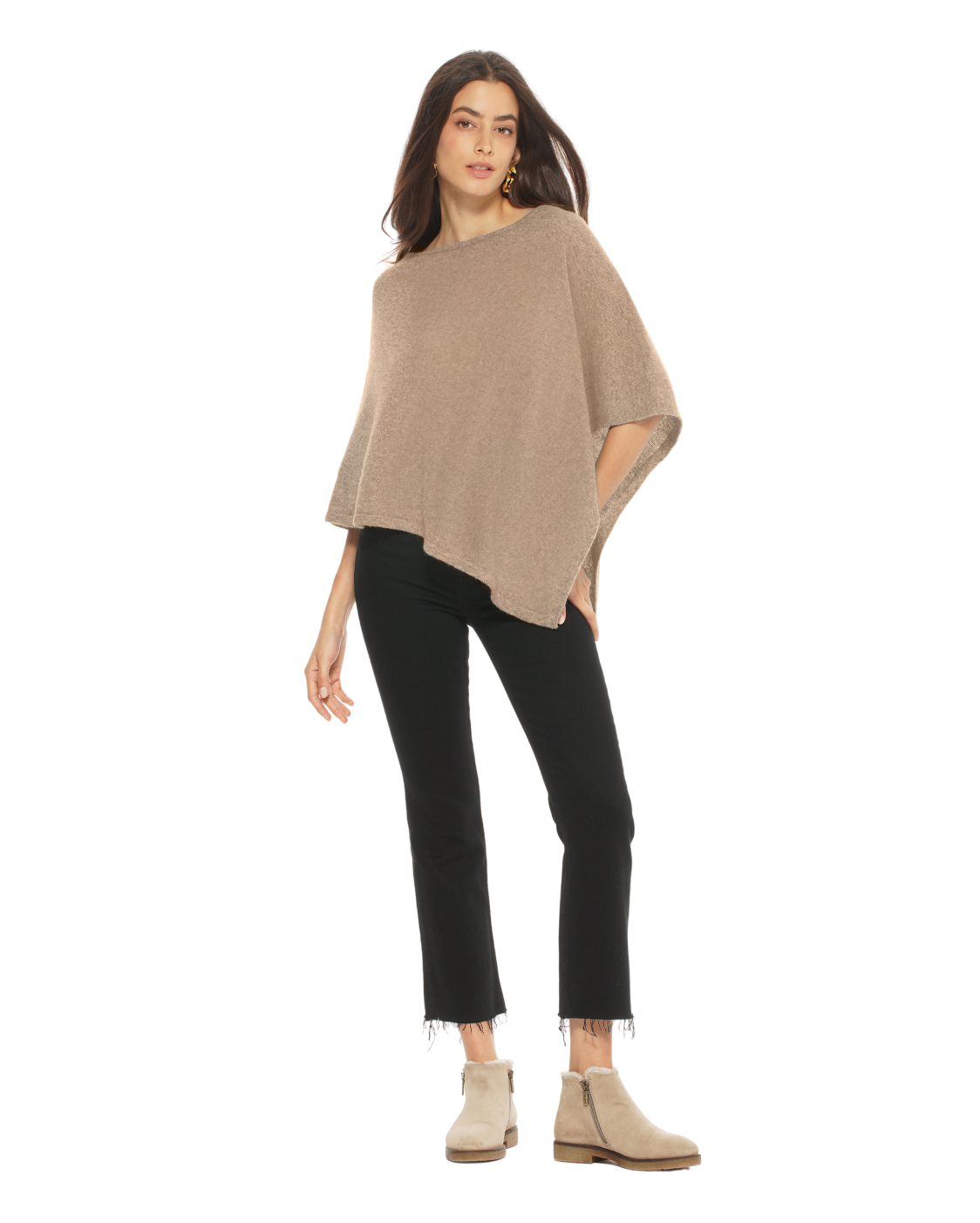 Monticelli Pure Cashmere Capelet Poncho Made In Italy Taupe 4
