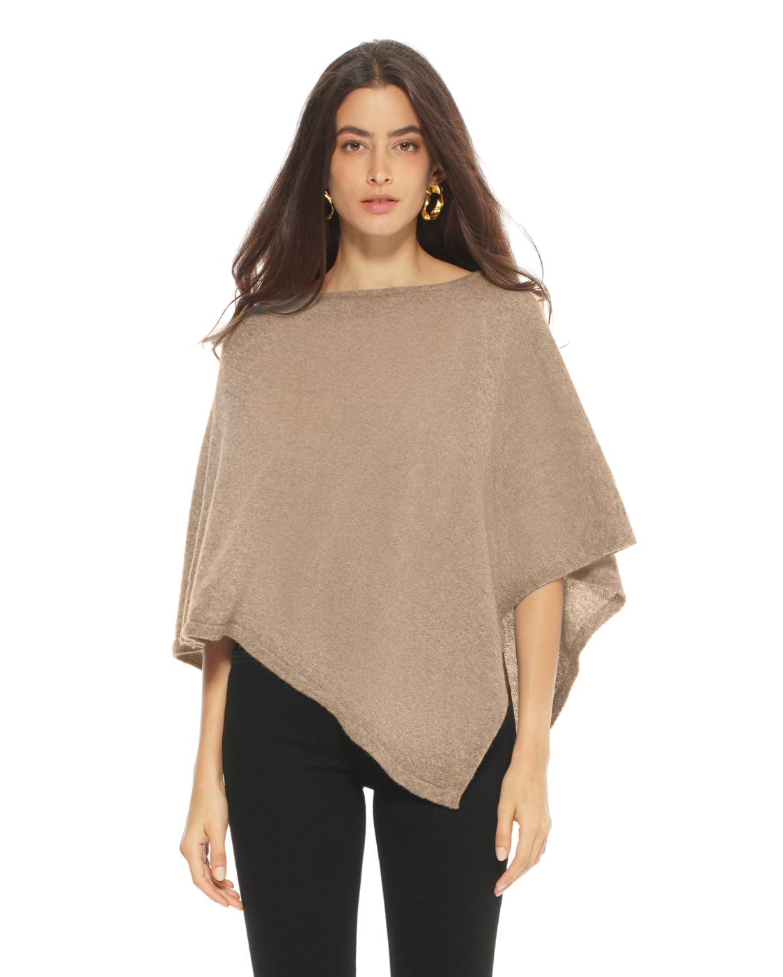 Monticelli Pure Cashmere Capelet Poncho Made In Italy Taupe 1