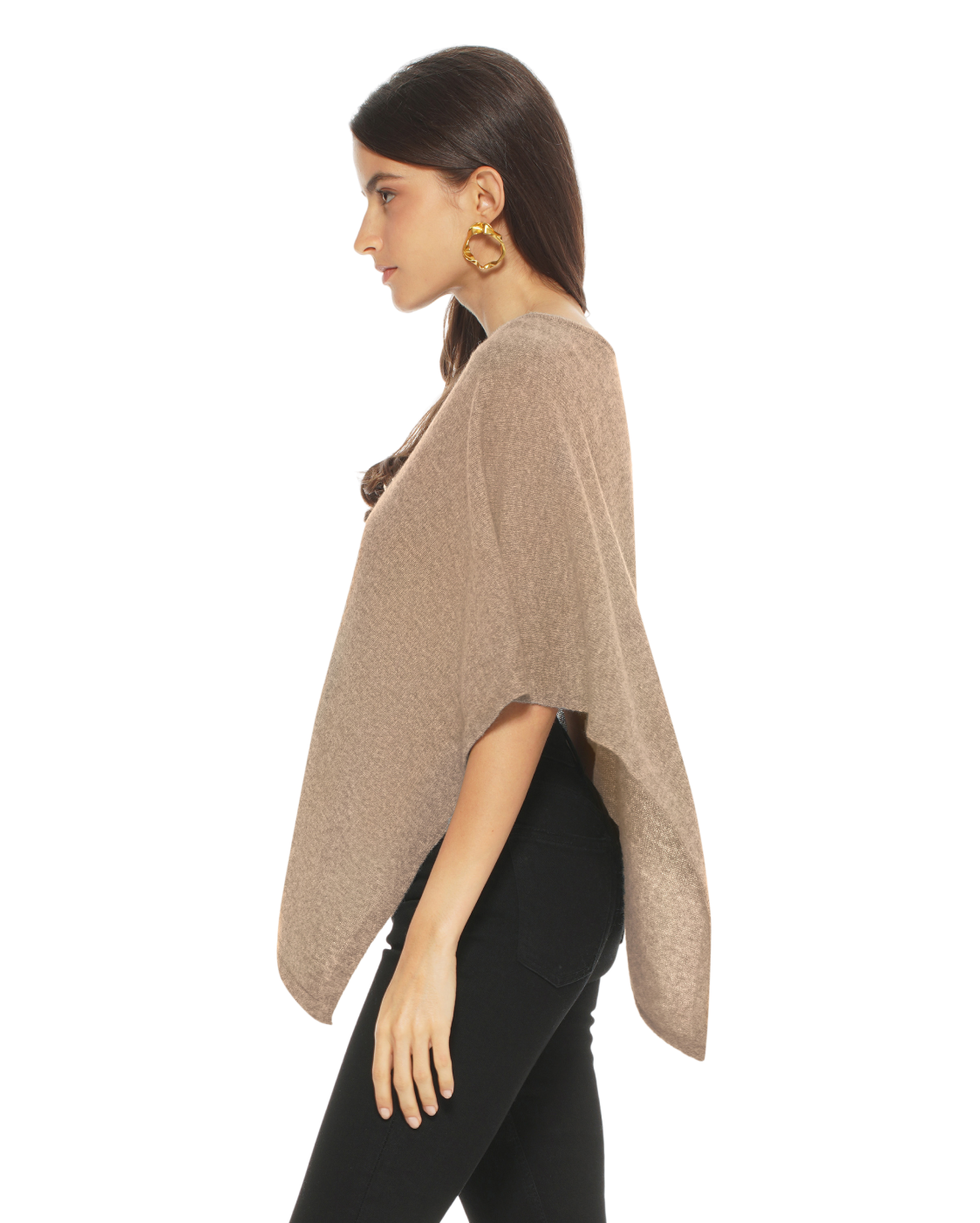 Monticelli Pure Cashmere Capelet Poncho Made In Italy Taupe 2