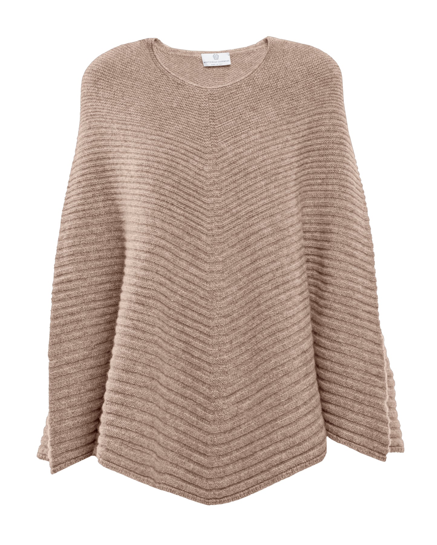 Ribbed Knit Poncho Cashmere Made in Italy Taupe 1