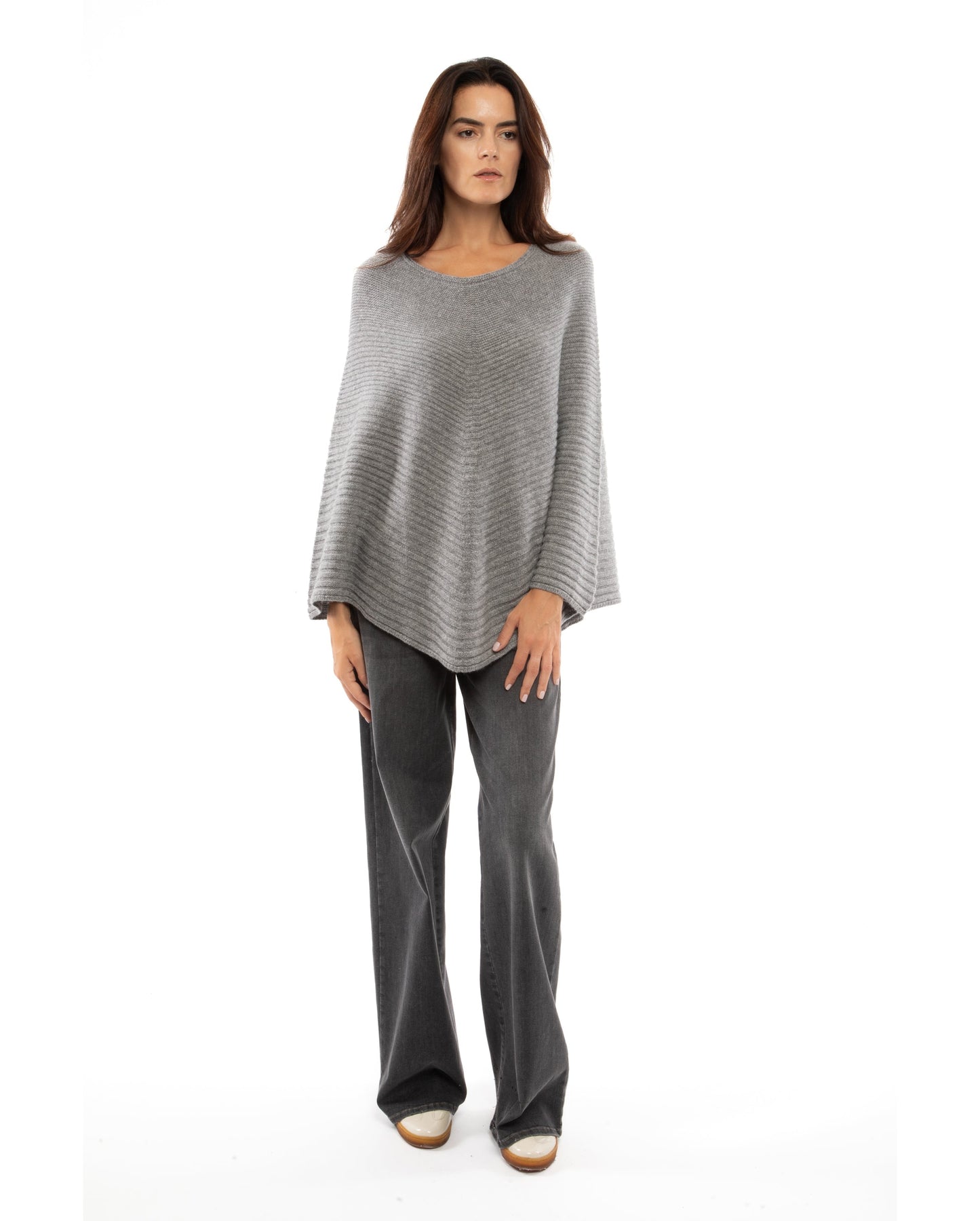 Ribbed Knit Poncho Cashmere Made in Italy Melange Grey 5