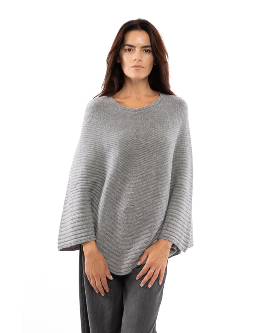 Ribbed Knit Poncho Cashmere Made in Italy Melange Grey 1