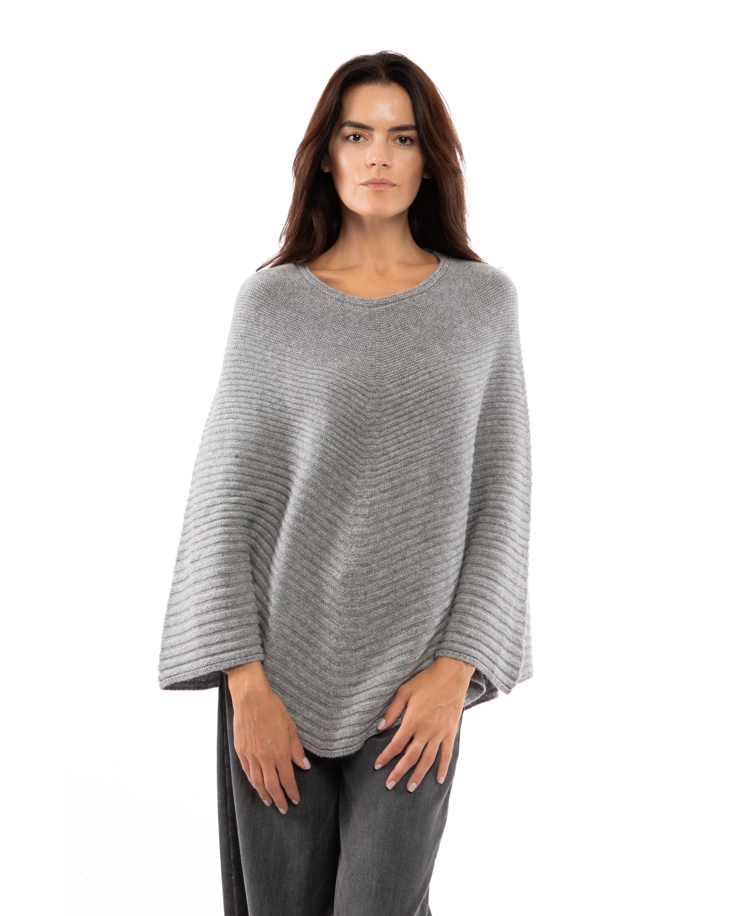 Ribbed Knit Poncho Cashmere Made in Italy Melange Grey 3
