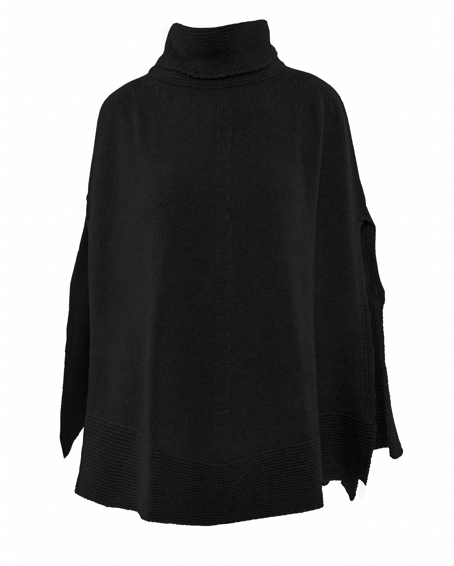 Turtle Neck Poncho Cashmere Black Made In Italy 1