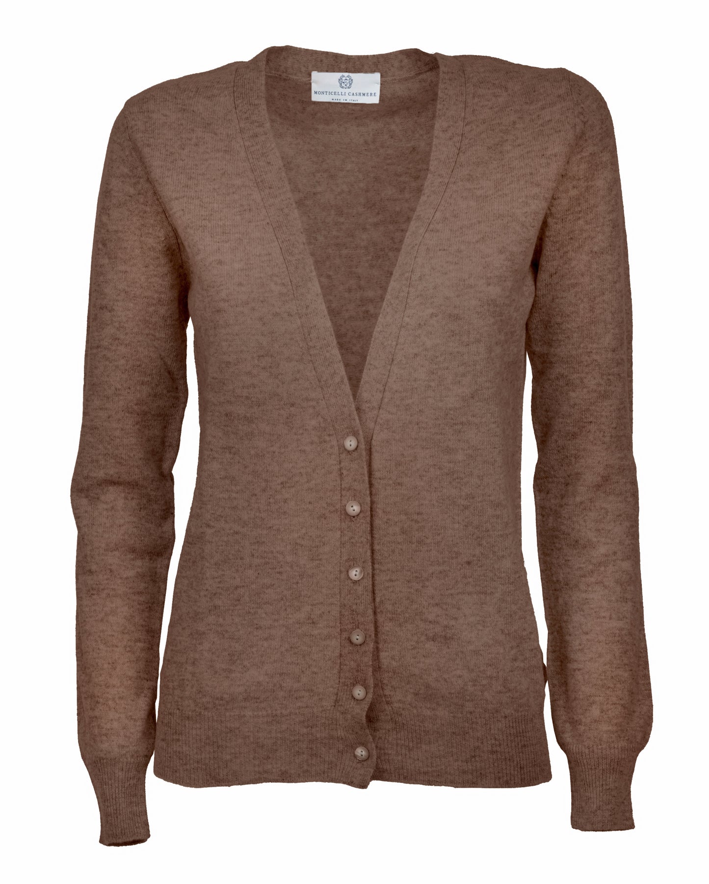 Womens Pure Cashmer Cardigan V-Neck Made In Italy Brown 1