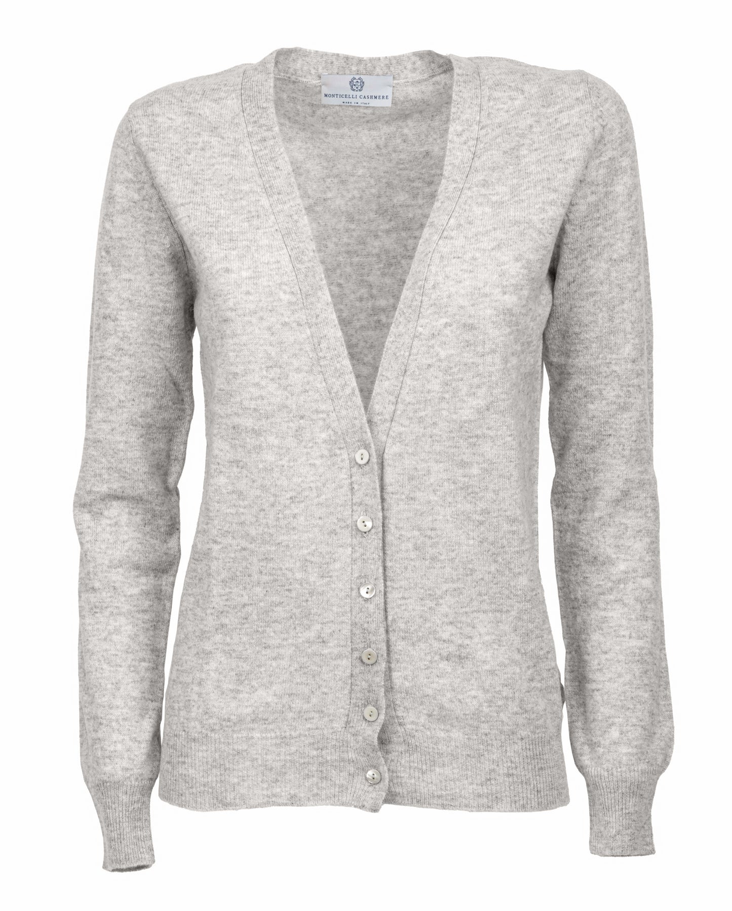 Womens Pure Cashmer Cardigan V-Neck Made In Italy Light Gray 6