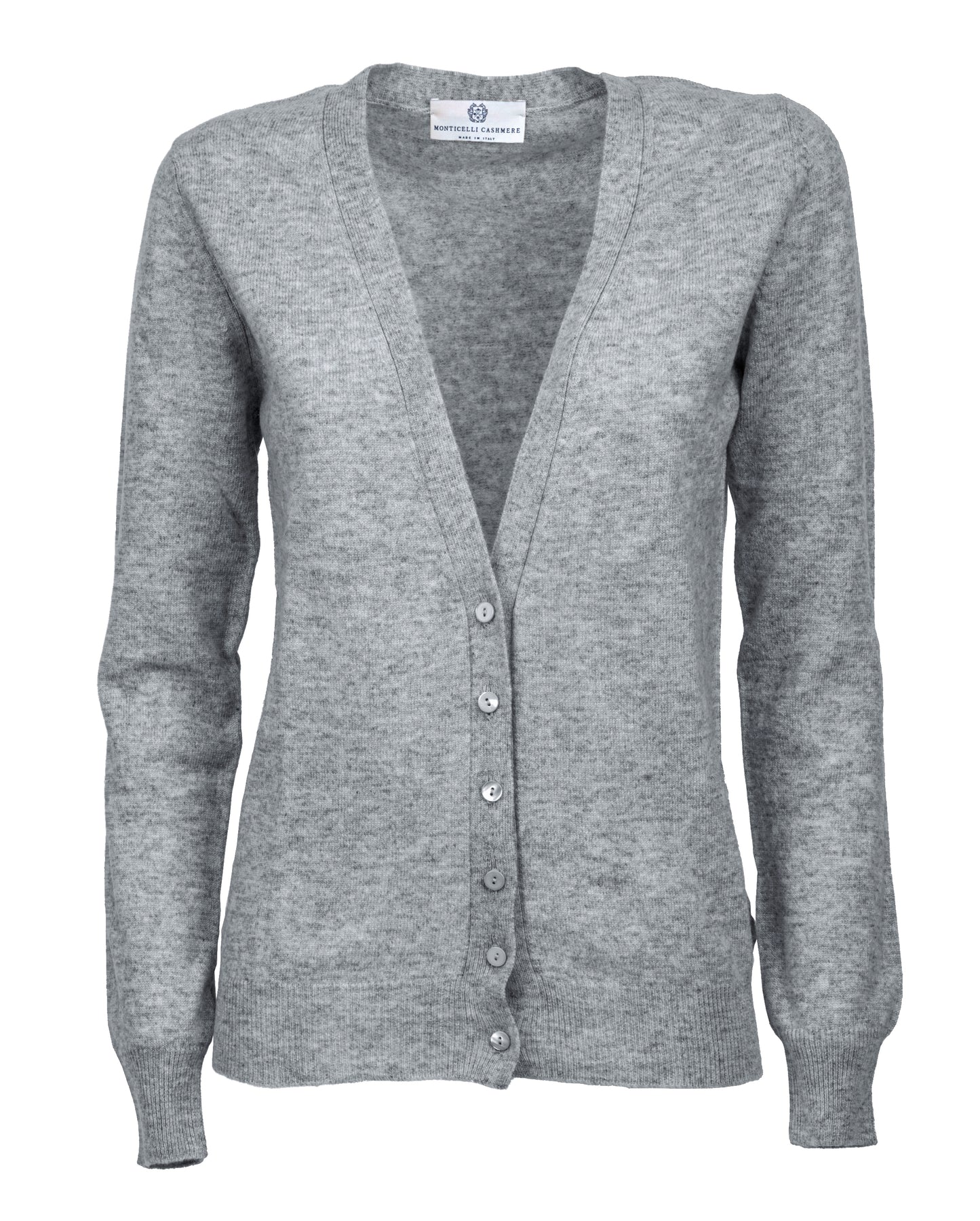 Womens Pure Cashmer Cardigan V-Neck Made In Italy Melange Gray 1