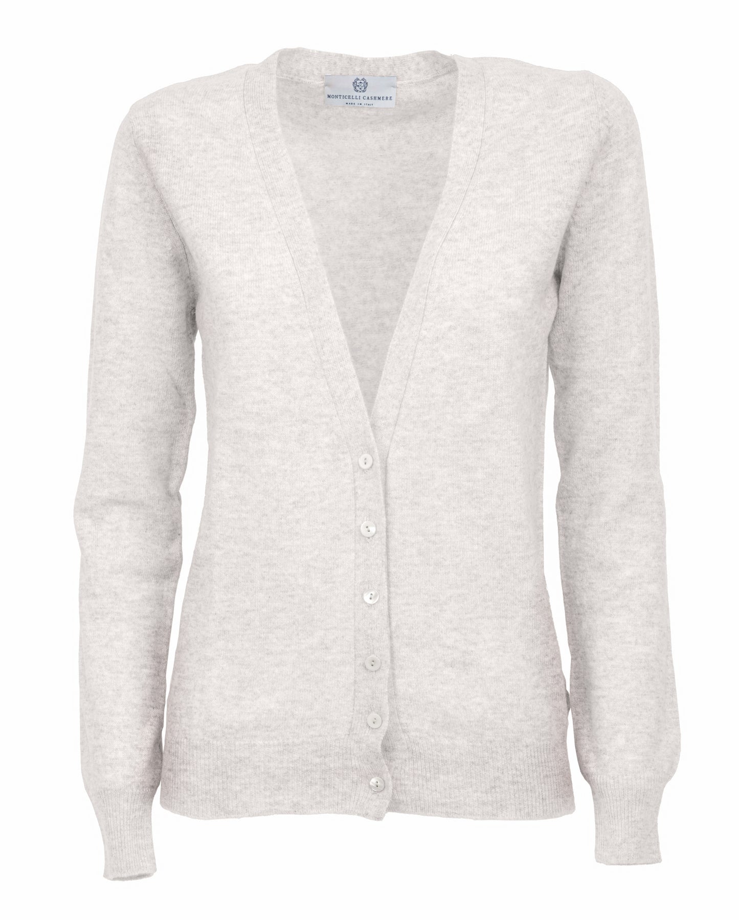 Womens Pure Cashmer Cardigan V-Neck Made In Italy Off White 1