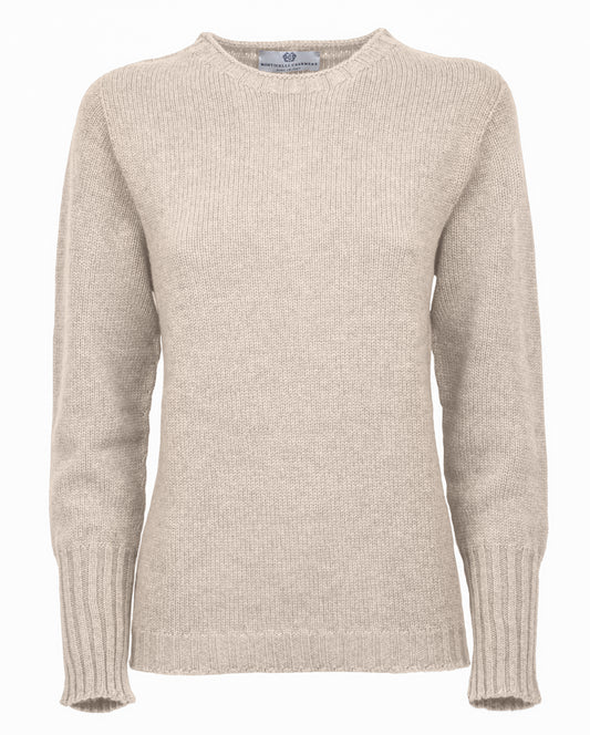 Womens Cashmere Crew Neck Sweater Beige Made In Italy 1
