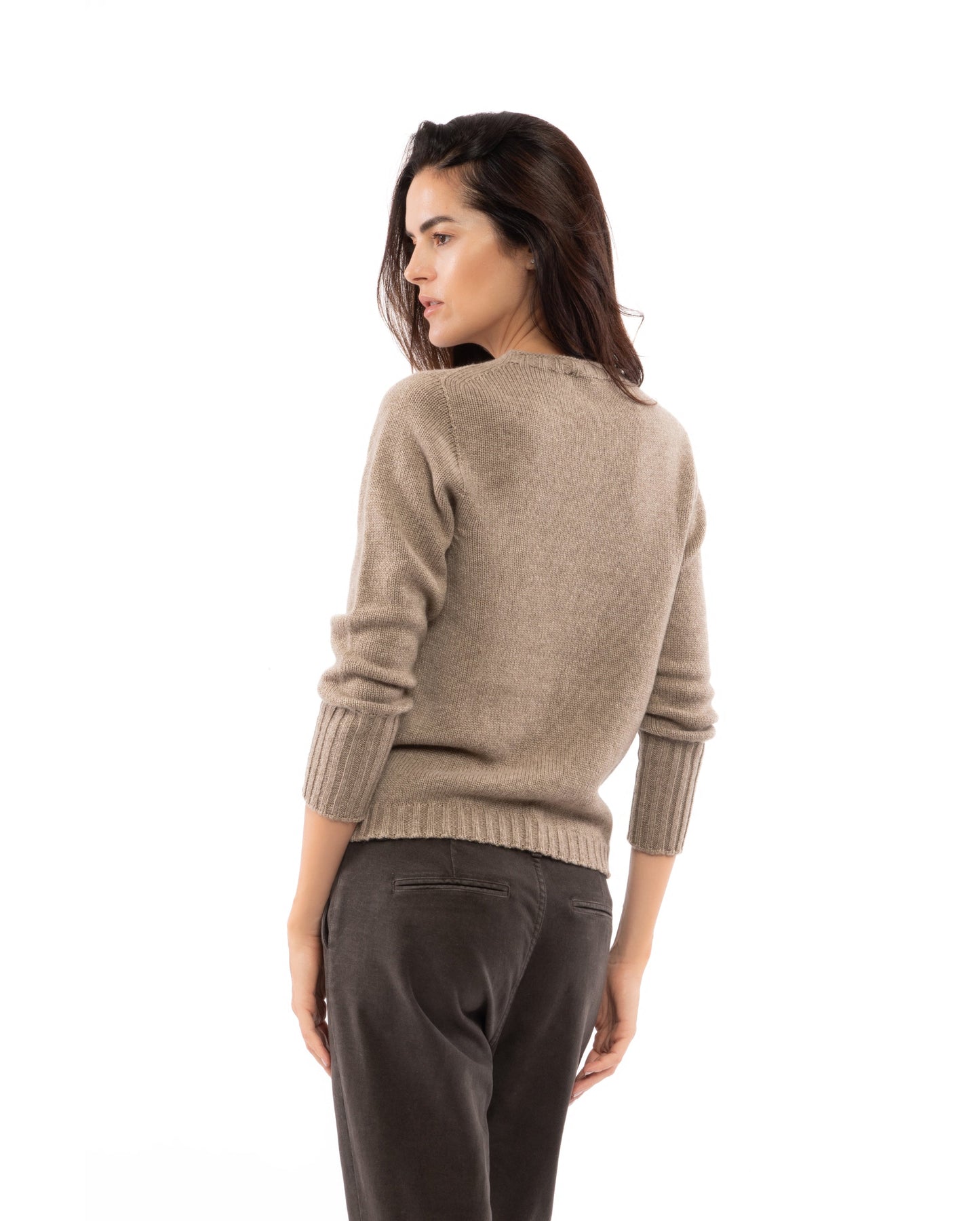 Womens Cashmere Crew Neck Sweater Taupe Made In Italy 7