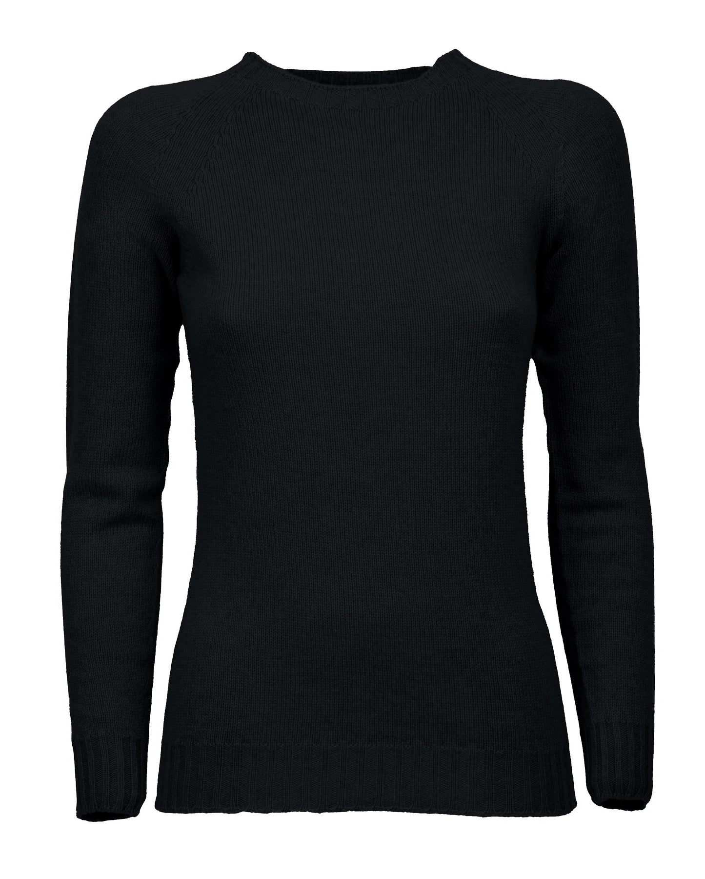 Womens Cashmere Crew Neck Sweater Raglan Sleeve Made In Italy Black 1