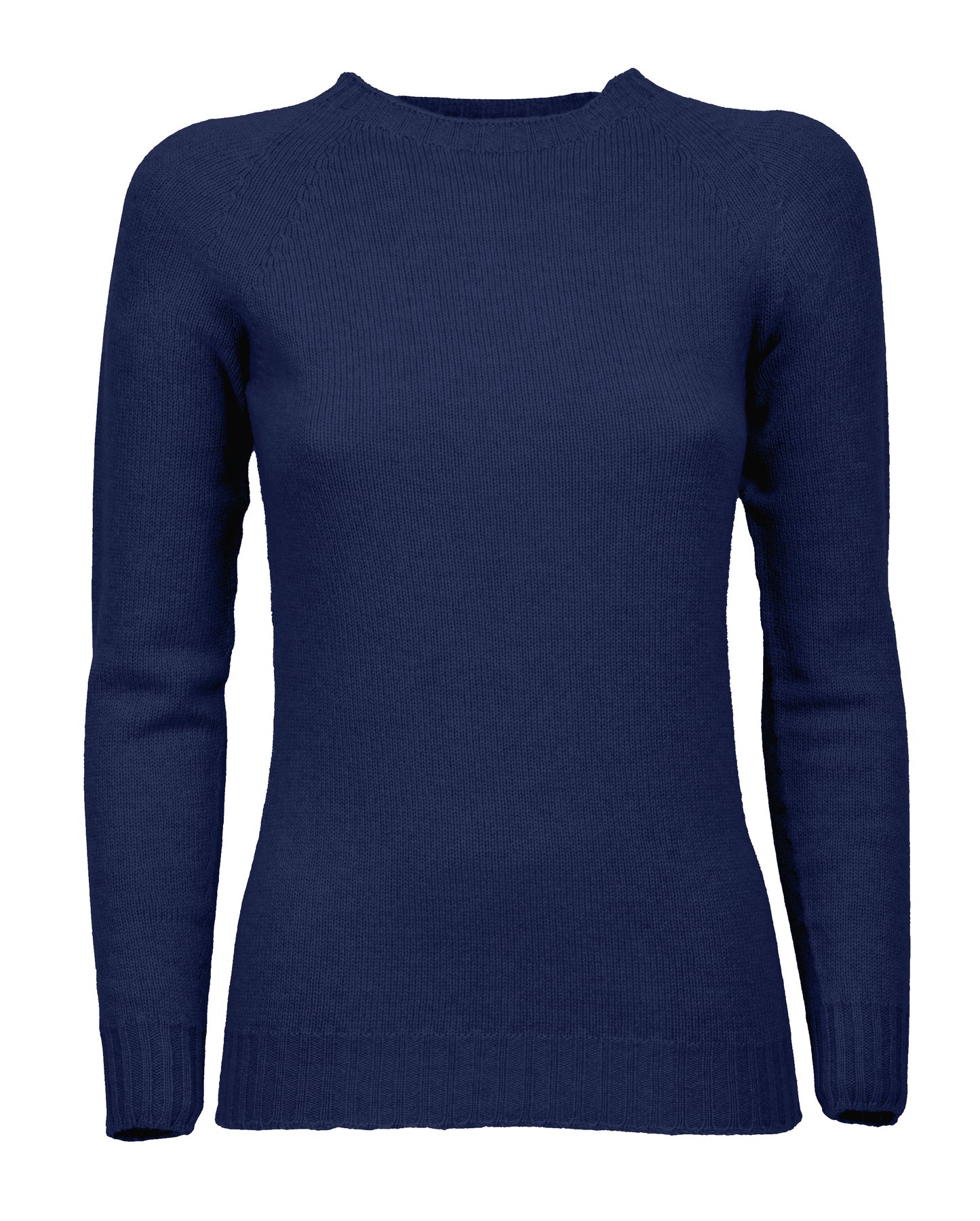 Womens Cashmere Crew Neck Sweater Raglan Sleeve Made In Italy Melange Blue 1