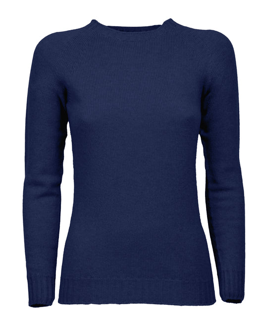 Womens Cashmere Crew Neck Sweater Raglan Sleeve Made In Italy Melange Blue 1