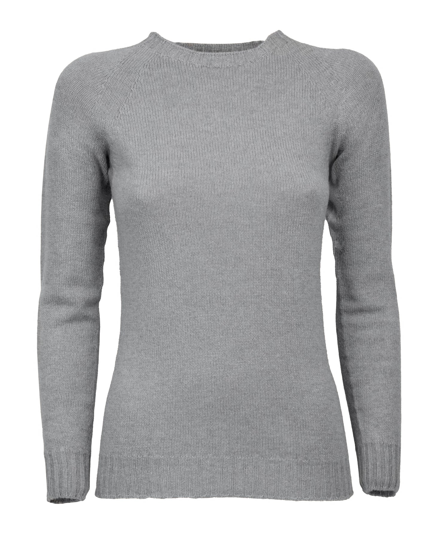 Womens Cashmere Crew Neck Sweater Raglan Sleeve Made In Italy Melange Gray 1
