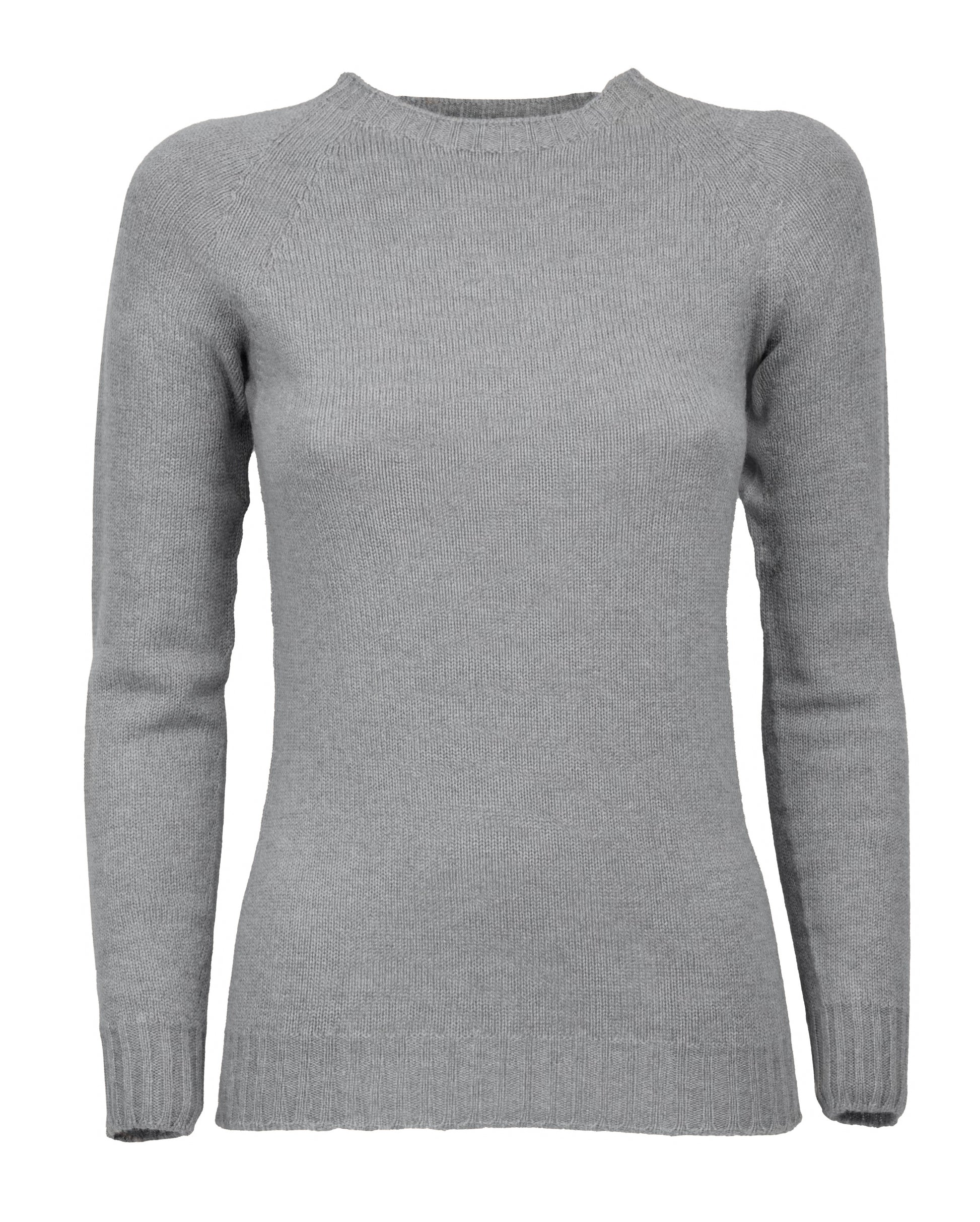 Womens Cashmere Crew Neck Sweater Raglan Sleeve Made In Italy Melange Gray 1