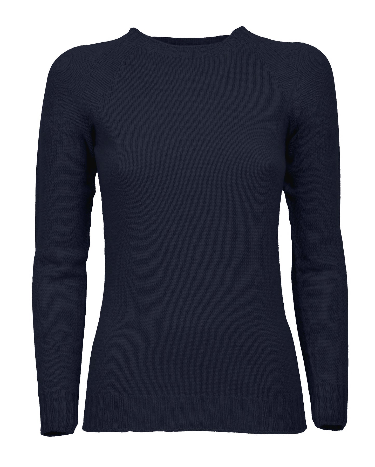 Womens Cashmere Crew Neck Sweater Raglan Sleeve Made In Italy Night Blue 1