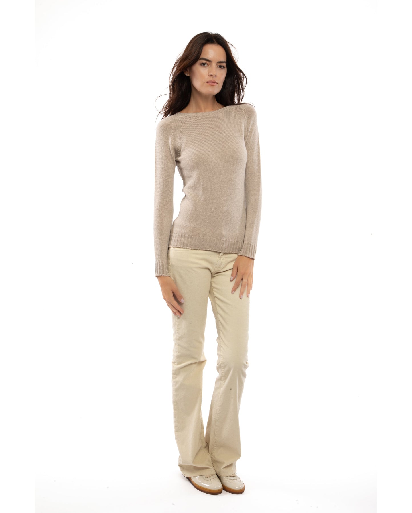 Womens Cashmere Crew Neck Sweater Raglan Sleeve Made In Italy Beige 3