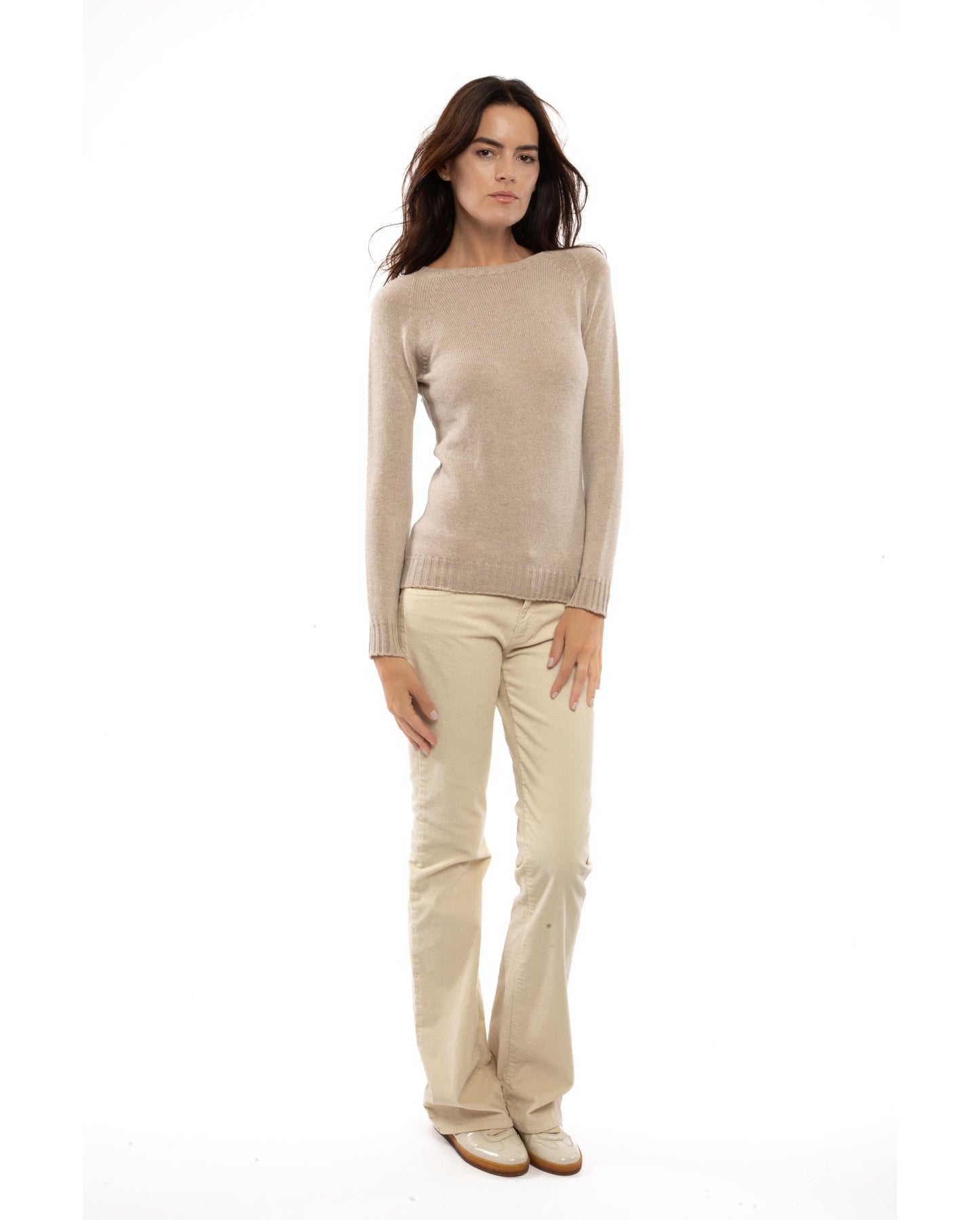 Womens Cashmere Crew Neck Sweater Raglan Sleeve Made In Italy Beige 5