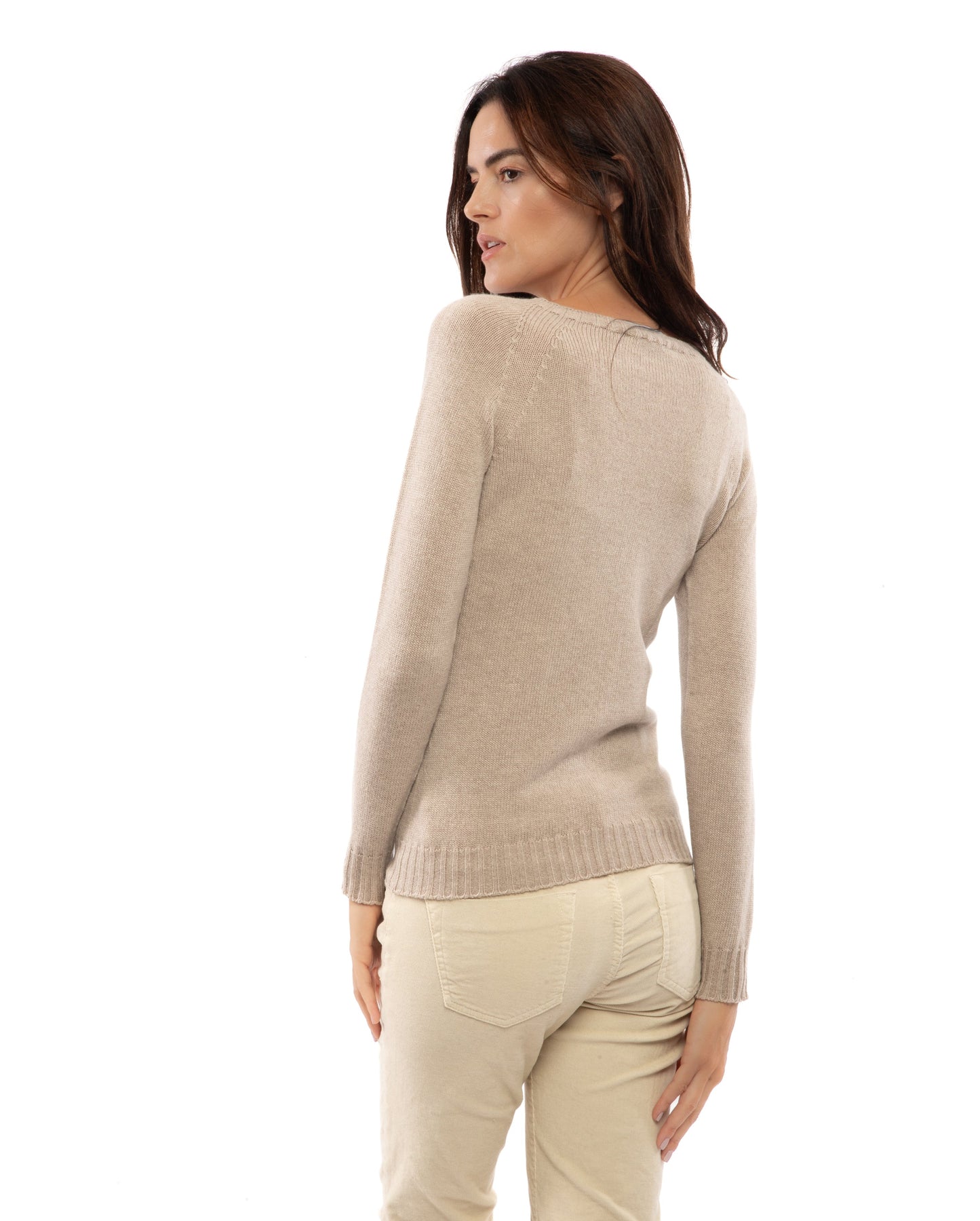 Womens Cashmere Crew Neck Sweater Raglan Sleeve Made In Italy Beige 7