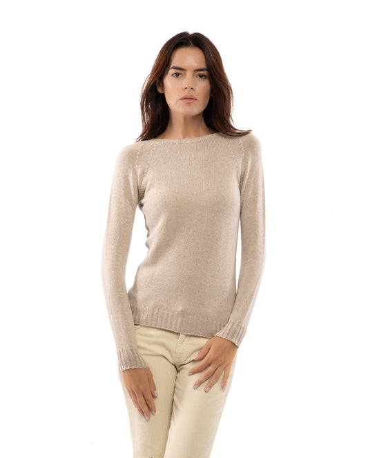 Womens Cashmere Crew Neck Sweater Raglan Sleeve Made In Italy Beige 1