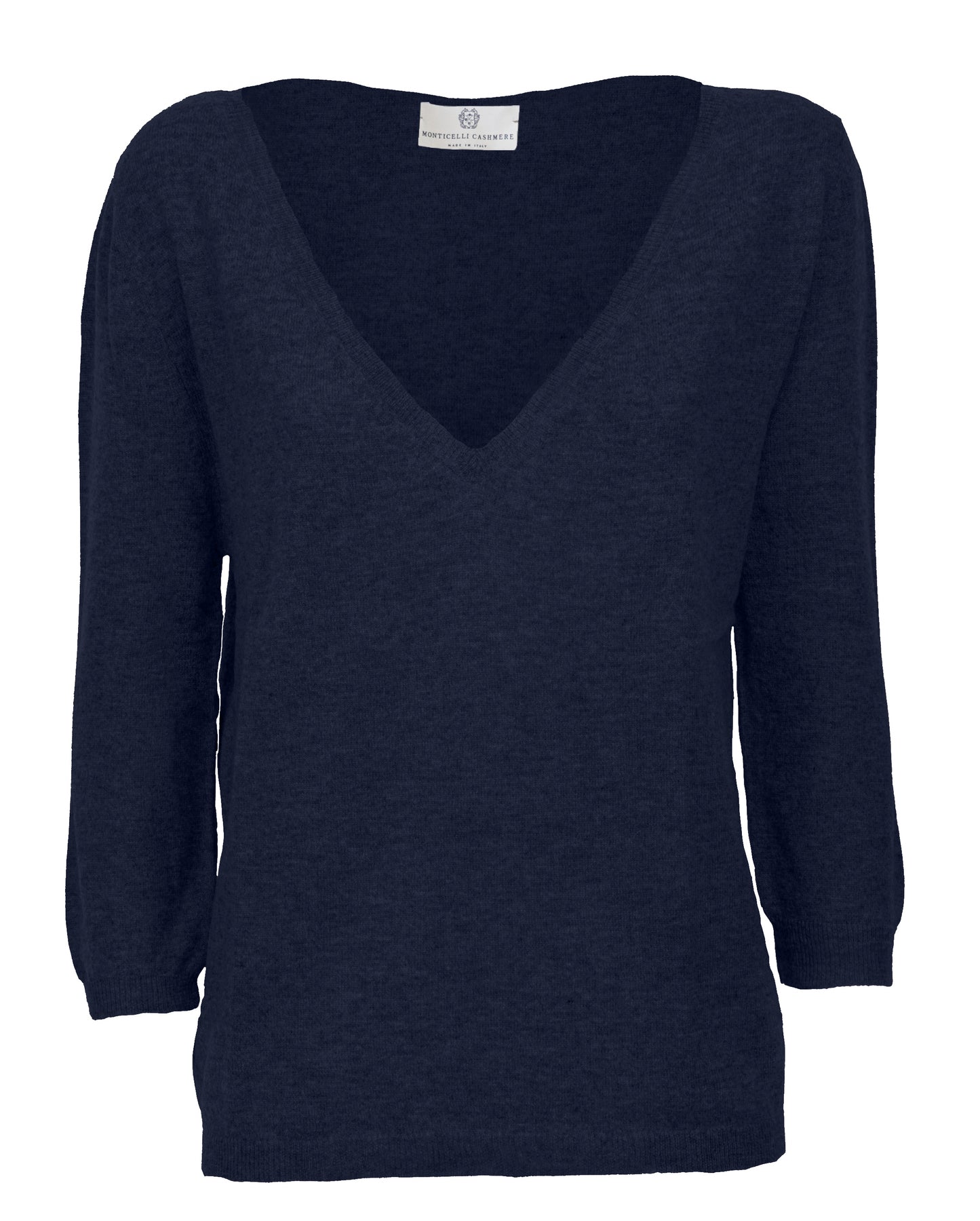 Womens Cashmere Deep V Neck Sweater Night Blue Made In Italy 1