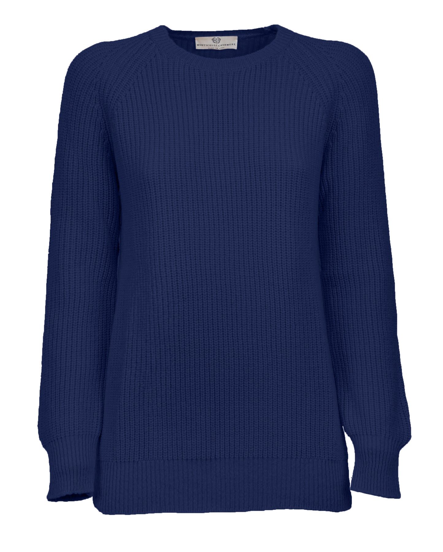 Womens Cashmere Fisherman Crewneck Sweater Melange Blue Made in Italy 1