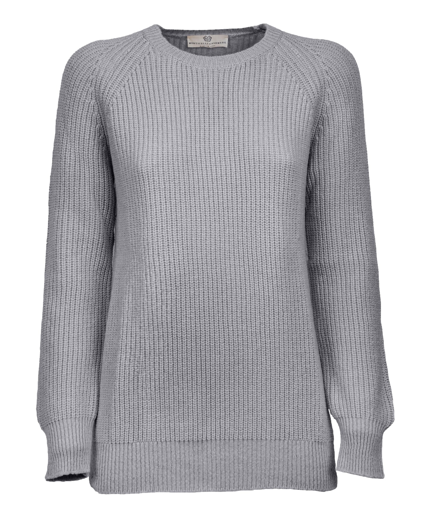 Womens Cashmere Fisherman Crewneck Melange Gray White Made in Italy 1