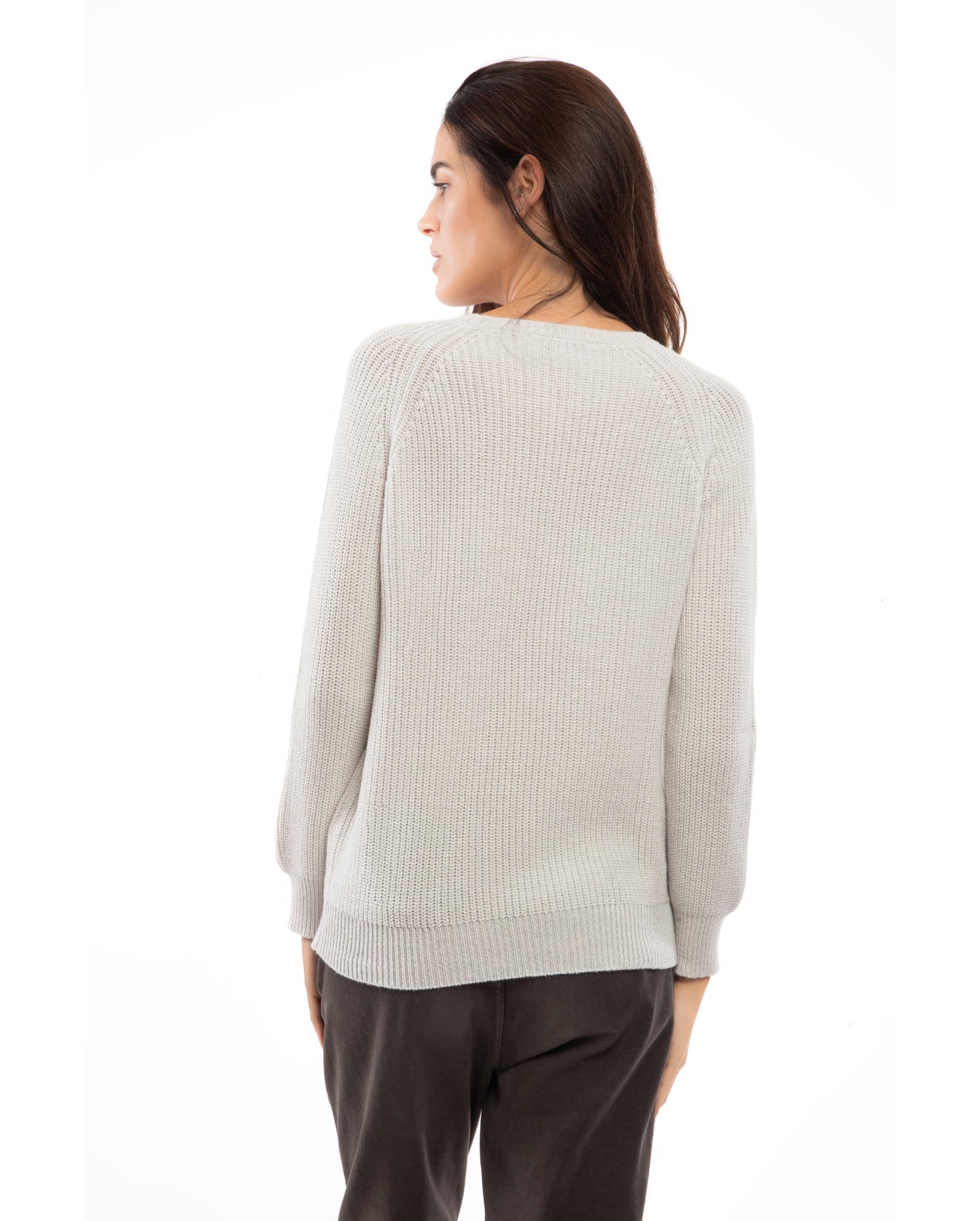 Womens Cashmere Fisherman Crewneck Sweater Off White Made in Italy 7