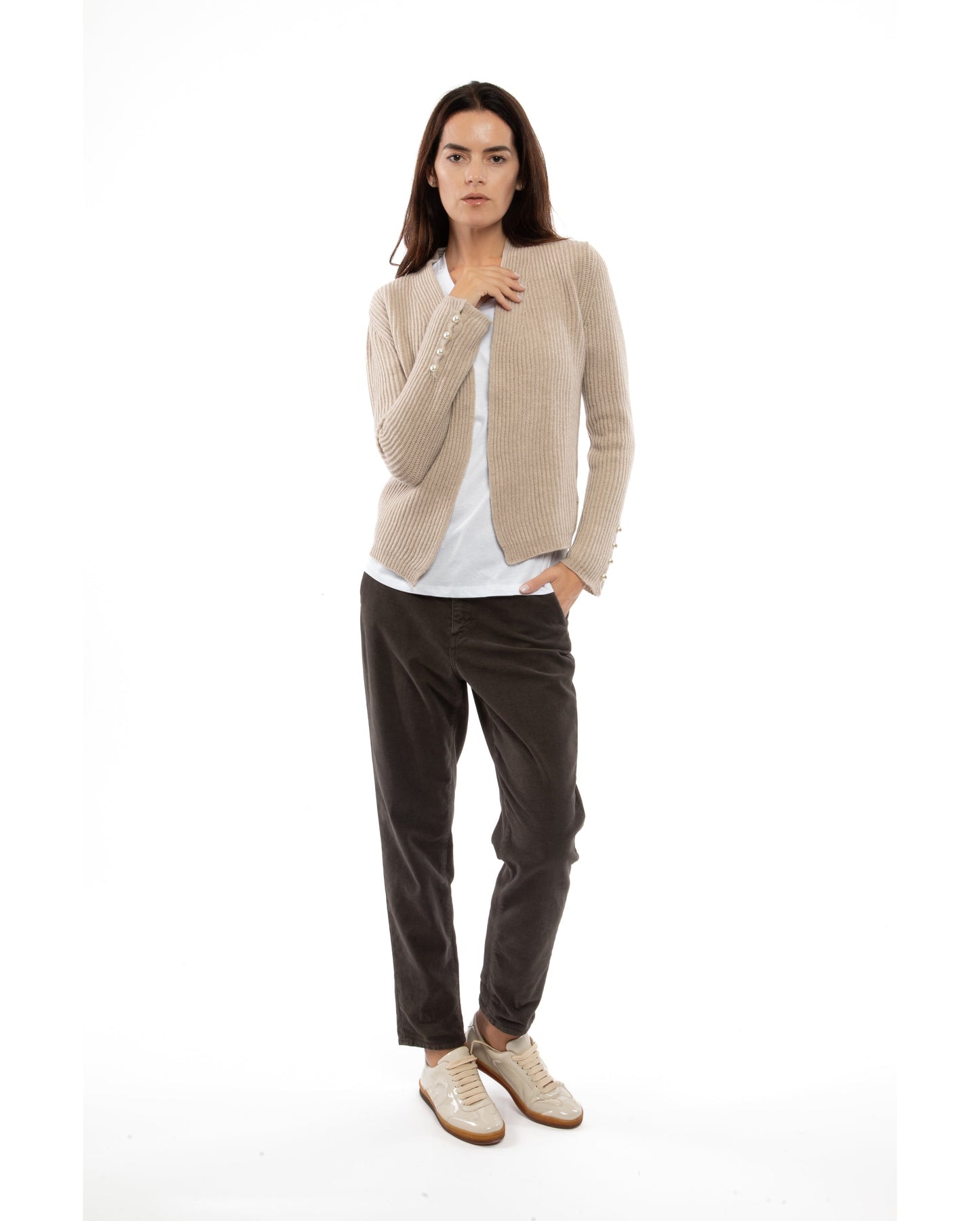 Monticelli Womens Cashmere Fisherman Rib Blazer Beige Made In Italy 3