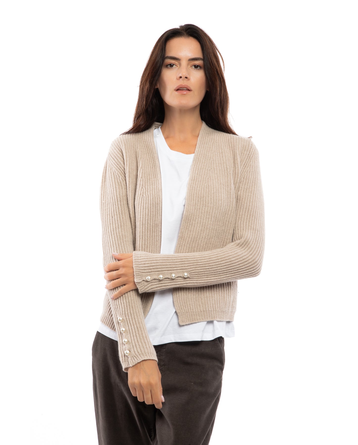 Monticelli Womens Cashmere Fisherman Rib Blazer Beige Made In Italy 1