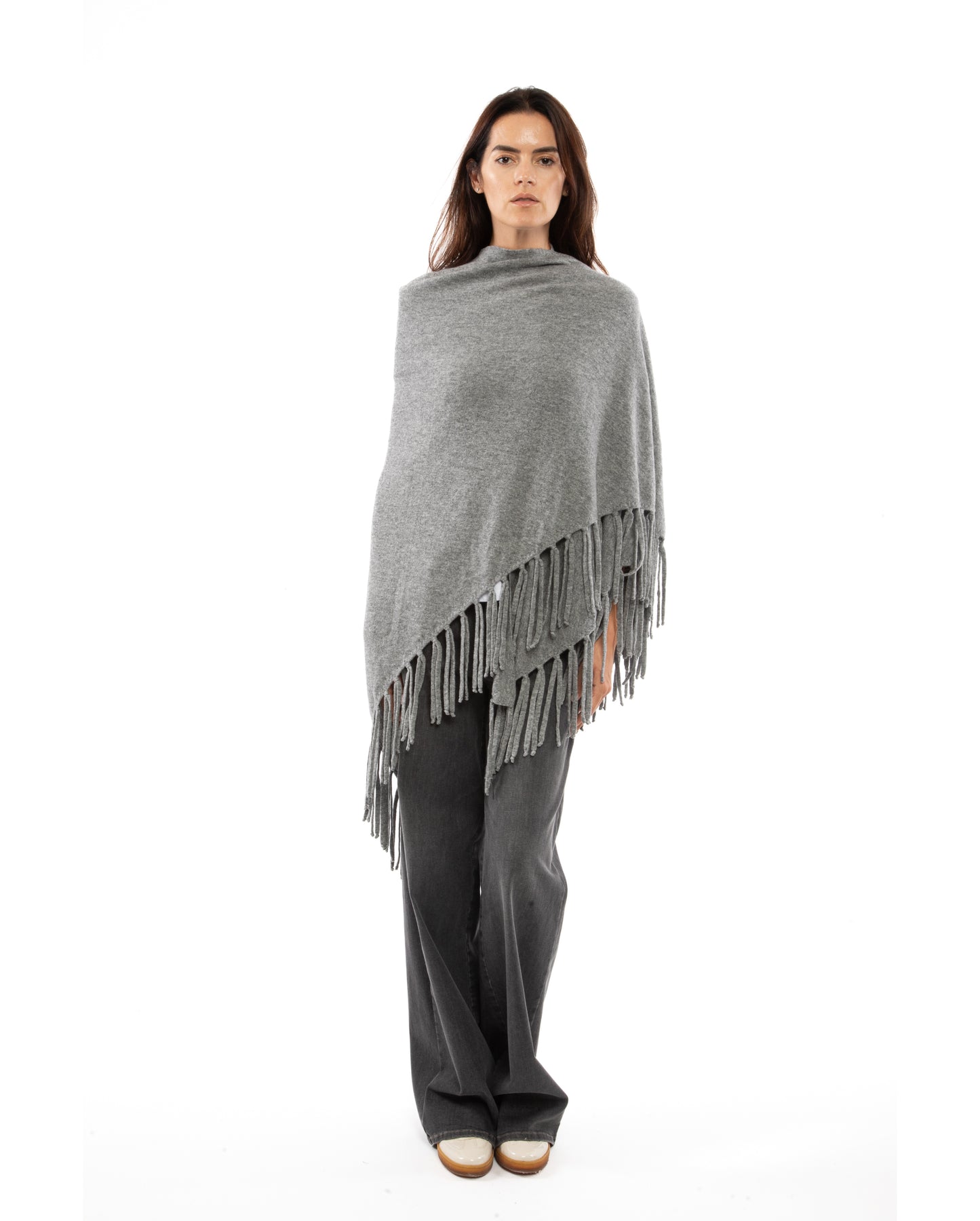 Cashmere Fring Cape Melange Gray 2