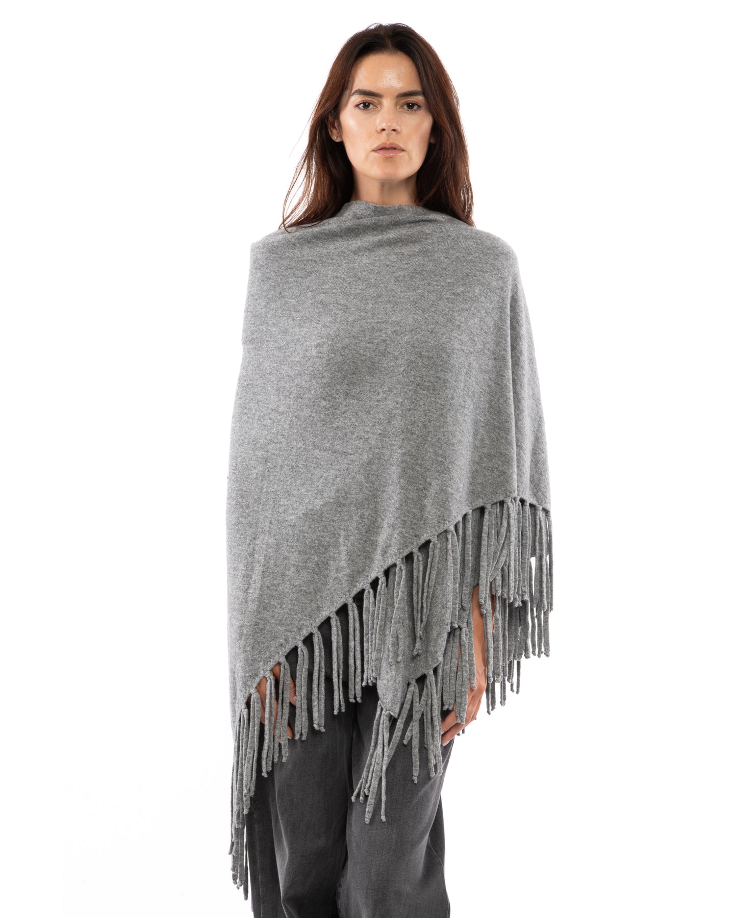 Cashmere Fring Cape Melange Gray 5