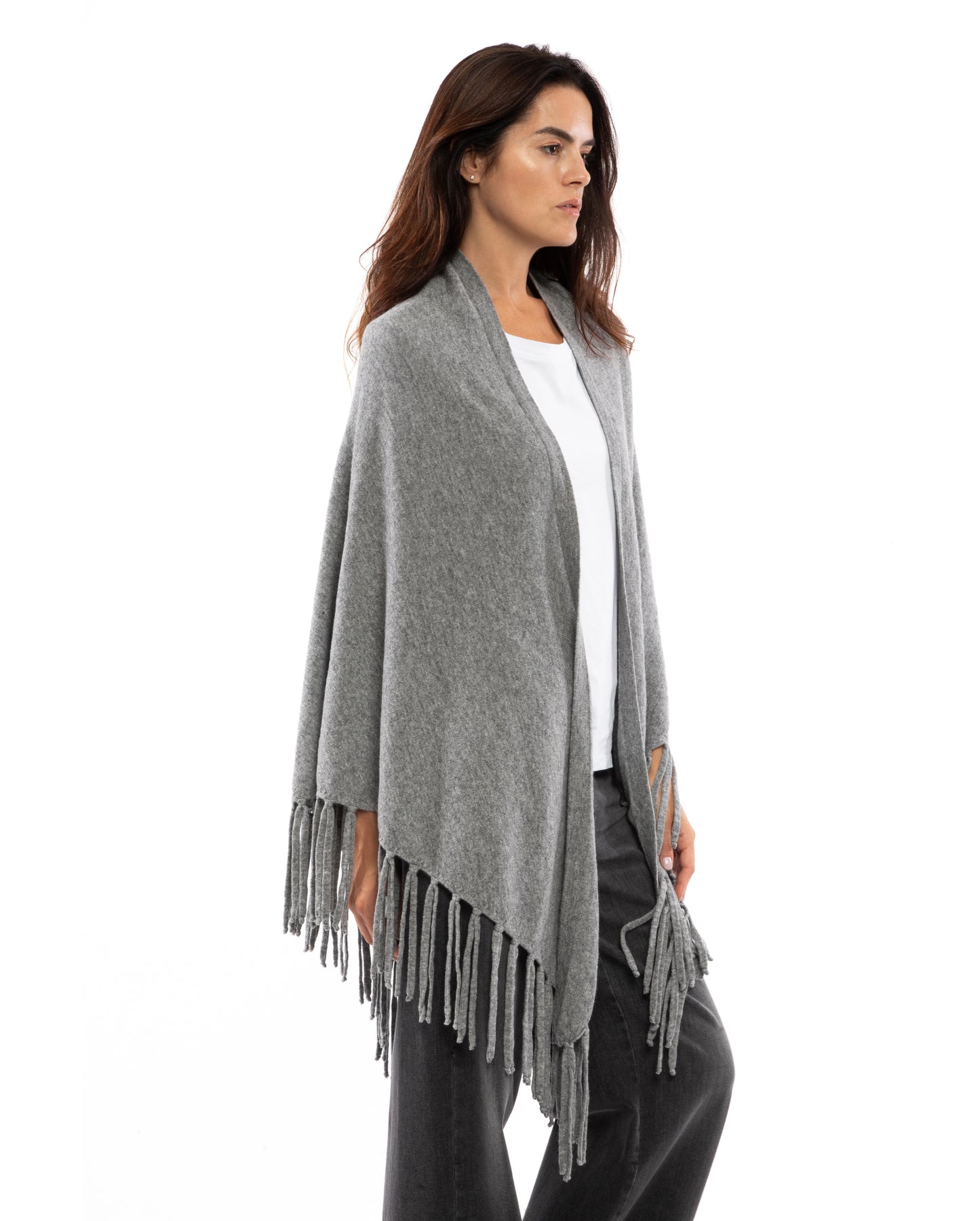 Cashmere Fring Cape Melange Gray 4