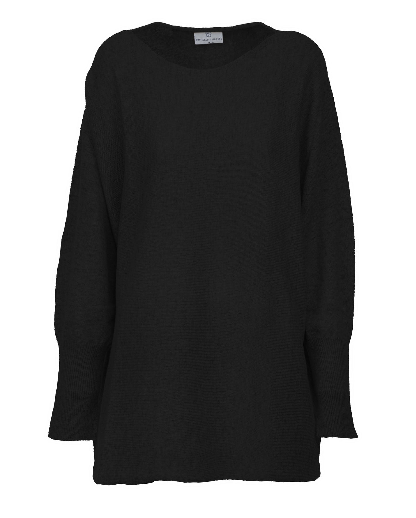 Womens Cashmere Maxi Horizontal Stitch Boat Neck Blacky Made In Italy 1