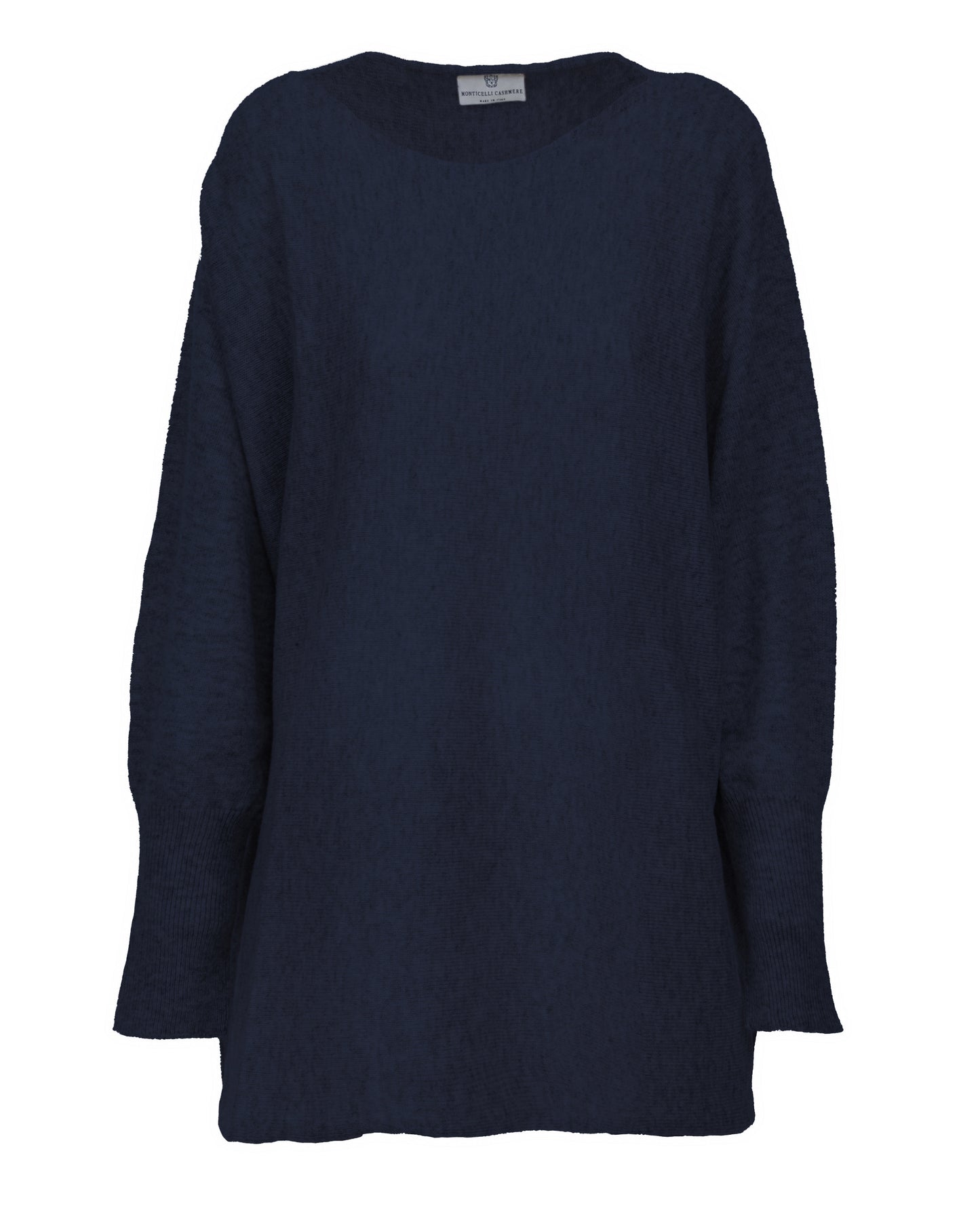 Womens Cashmere Maxi Horizontal Stitch Boat Neck Night Blue Made In Italy 1