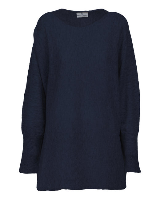 Womens Cashmere Maxi Horizontal Stitch Boat Neck Night Blue Made In Italy 1