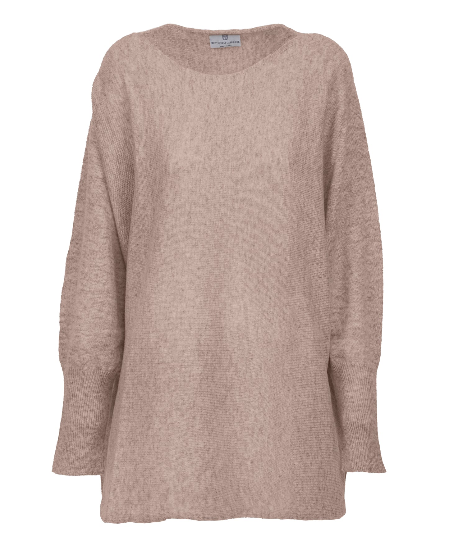 Womens Cashmere Maxi Horizontal Stitch Boat Neck Taupe Made In Italy 1