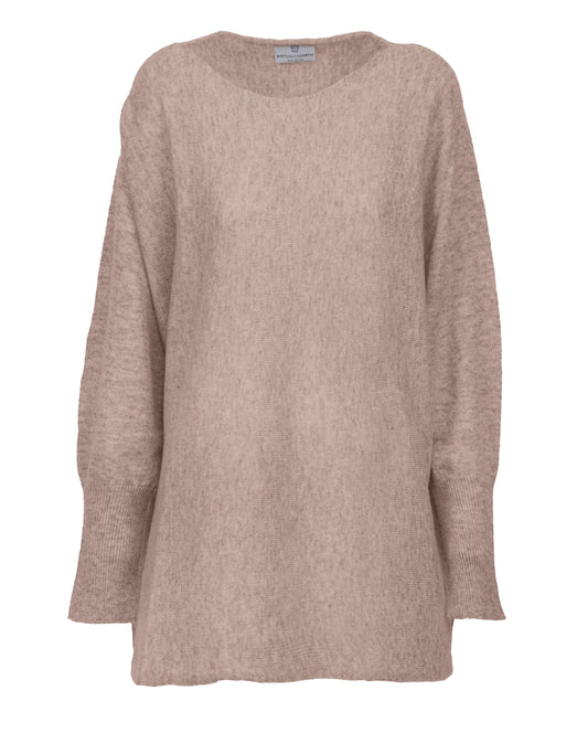 Womens Cashmere Maxi Horizontal Stitch Boat Neck Taupe Made In Italy 1