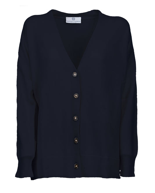Womens Cashmere Oversized Cardigan Night Blue Made In Italy 1