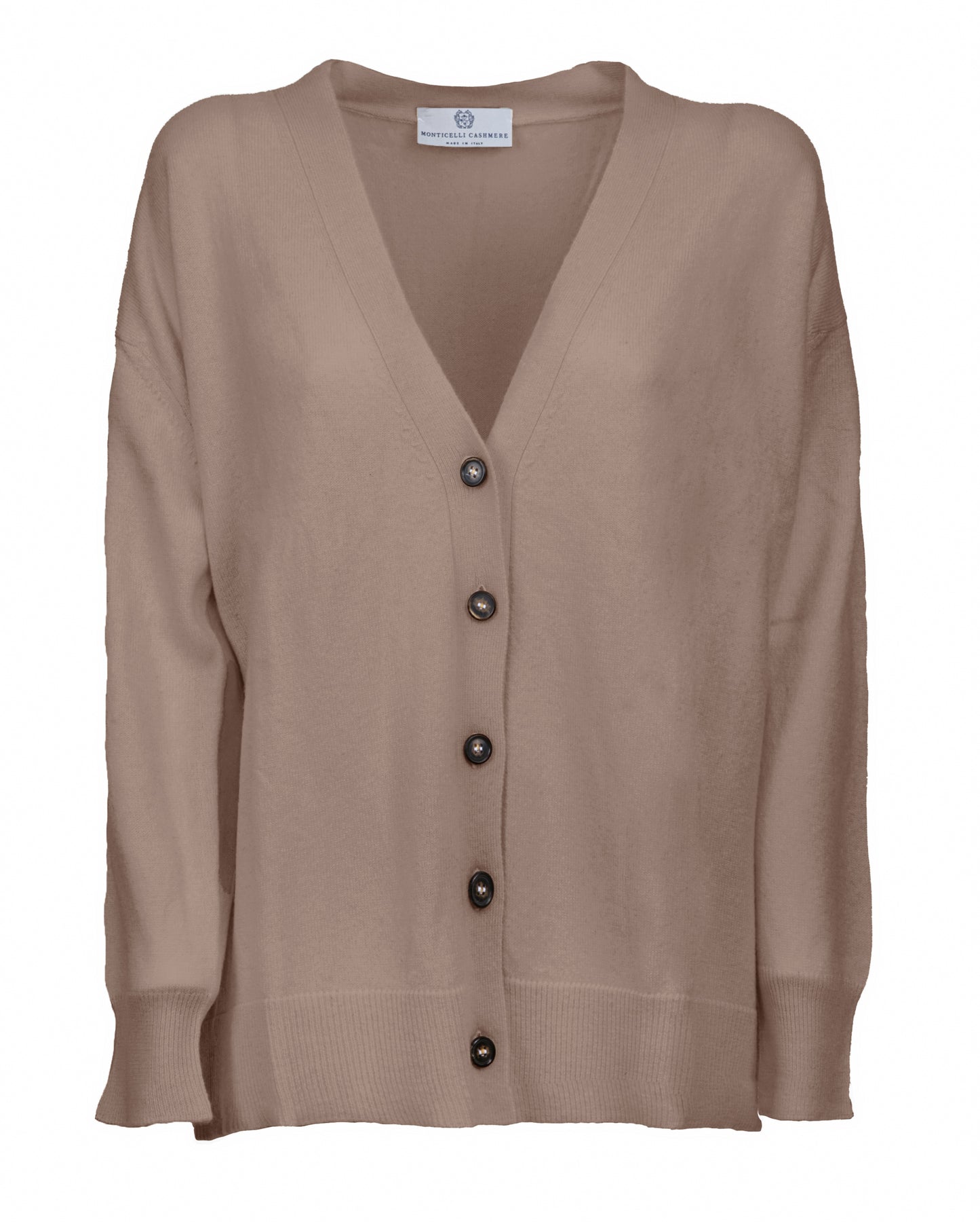 Womens Cashmere Oversized Cardigan Taupe Made In Italy 1