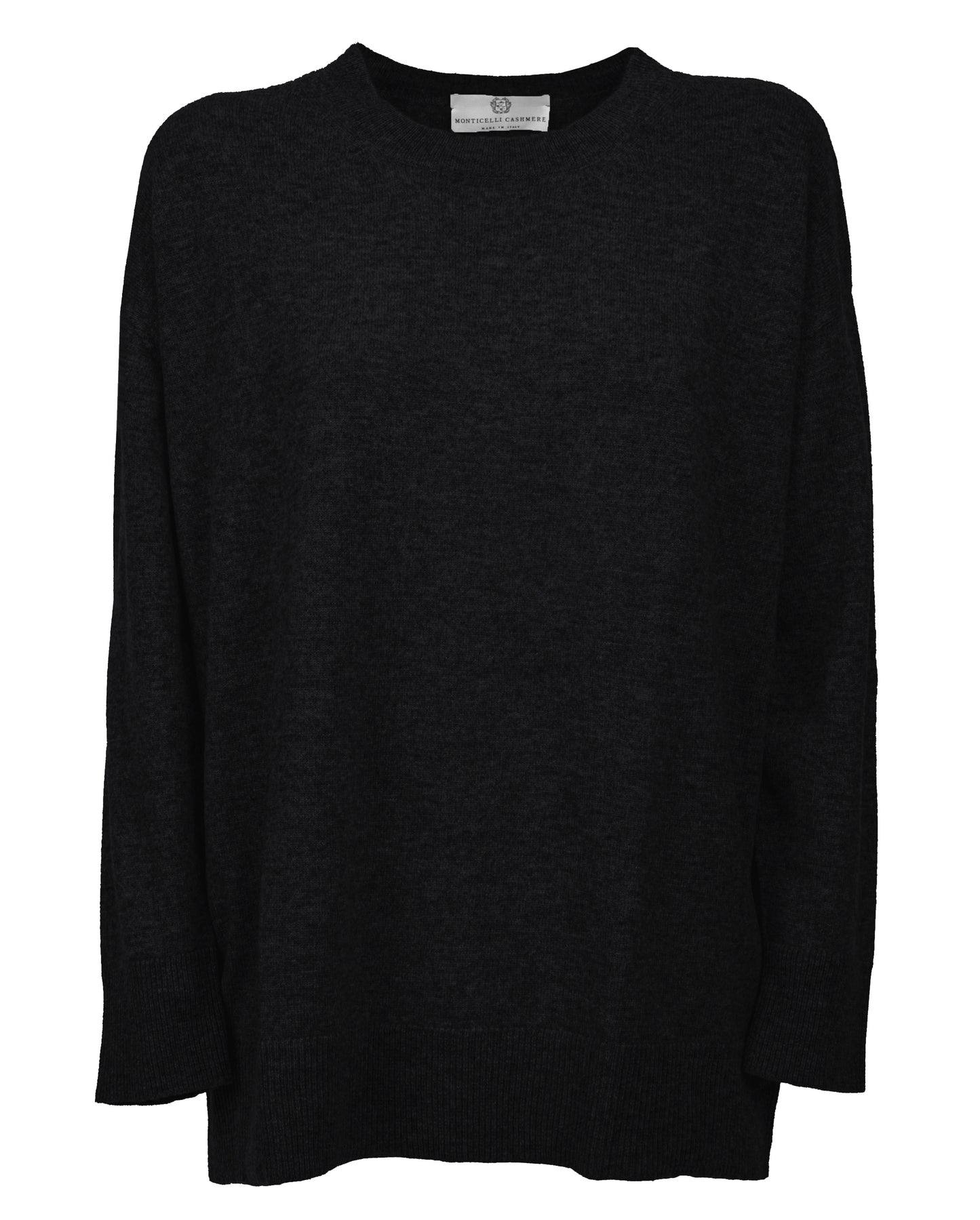 Womens Cashmere Oversized Crewneck Black Made In Italy 1