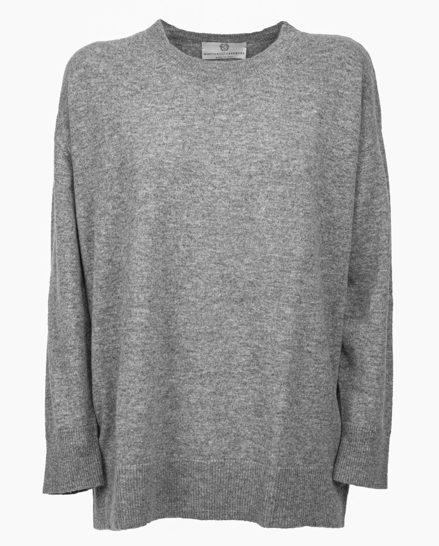 Womens Cashmere Oversized Crewneck Melange Gray Made In Italy 6