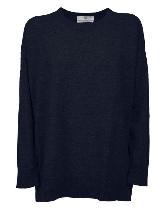 Womens Cashmere Oversized Crewneck Night Blue Made In Italy 1