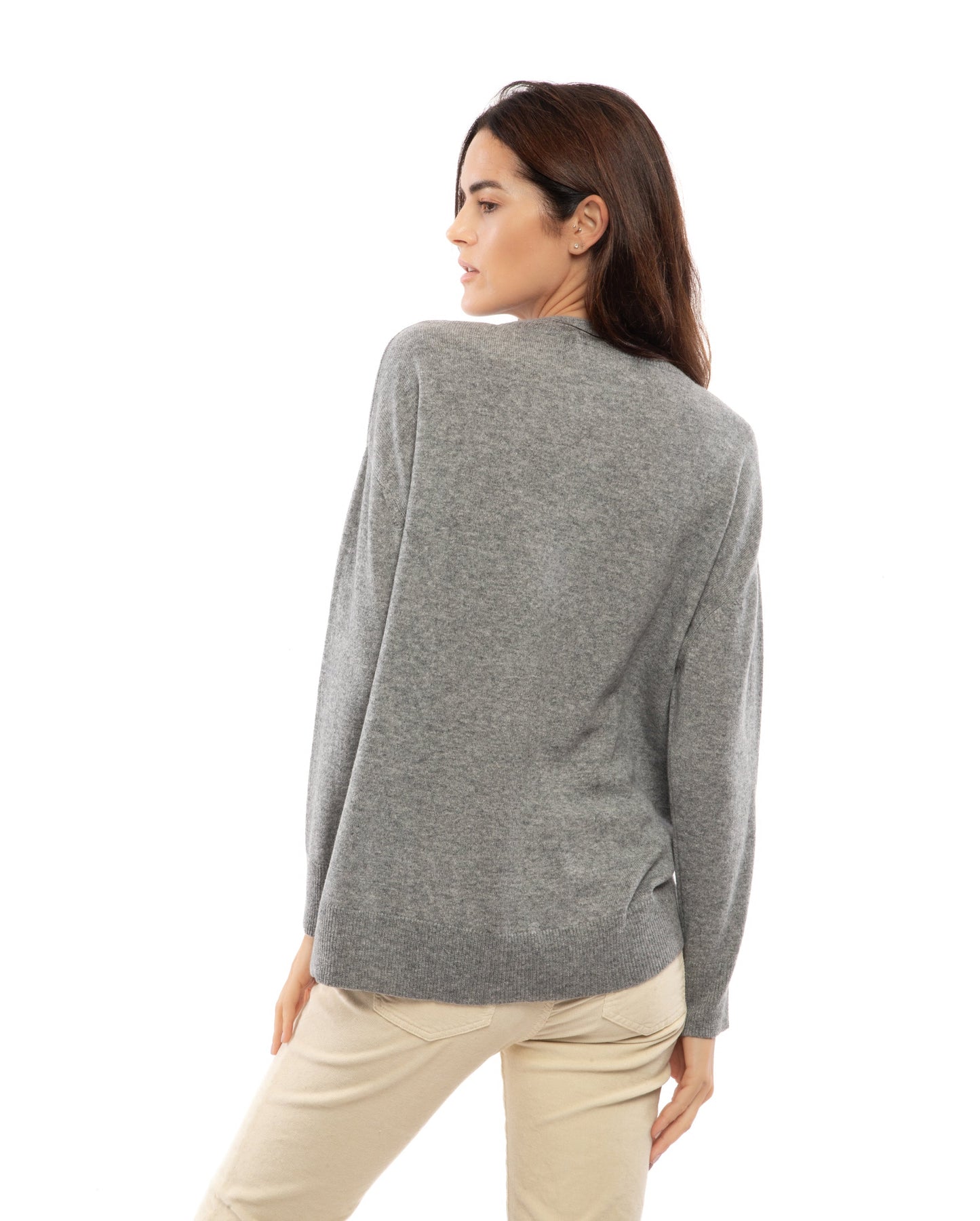 Womens Cashmere Oversized Crewneck Melange Gray Made In Italy 7