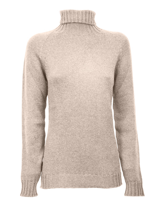 Womens Cashmere Turtle Neck Sweater Raglan Sleeves Made In Italy Beige 1