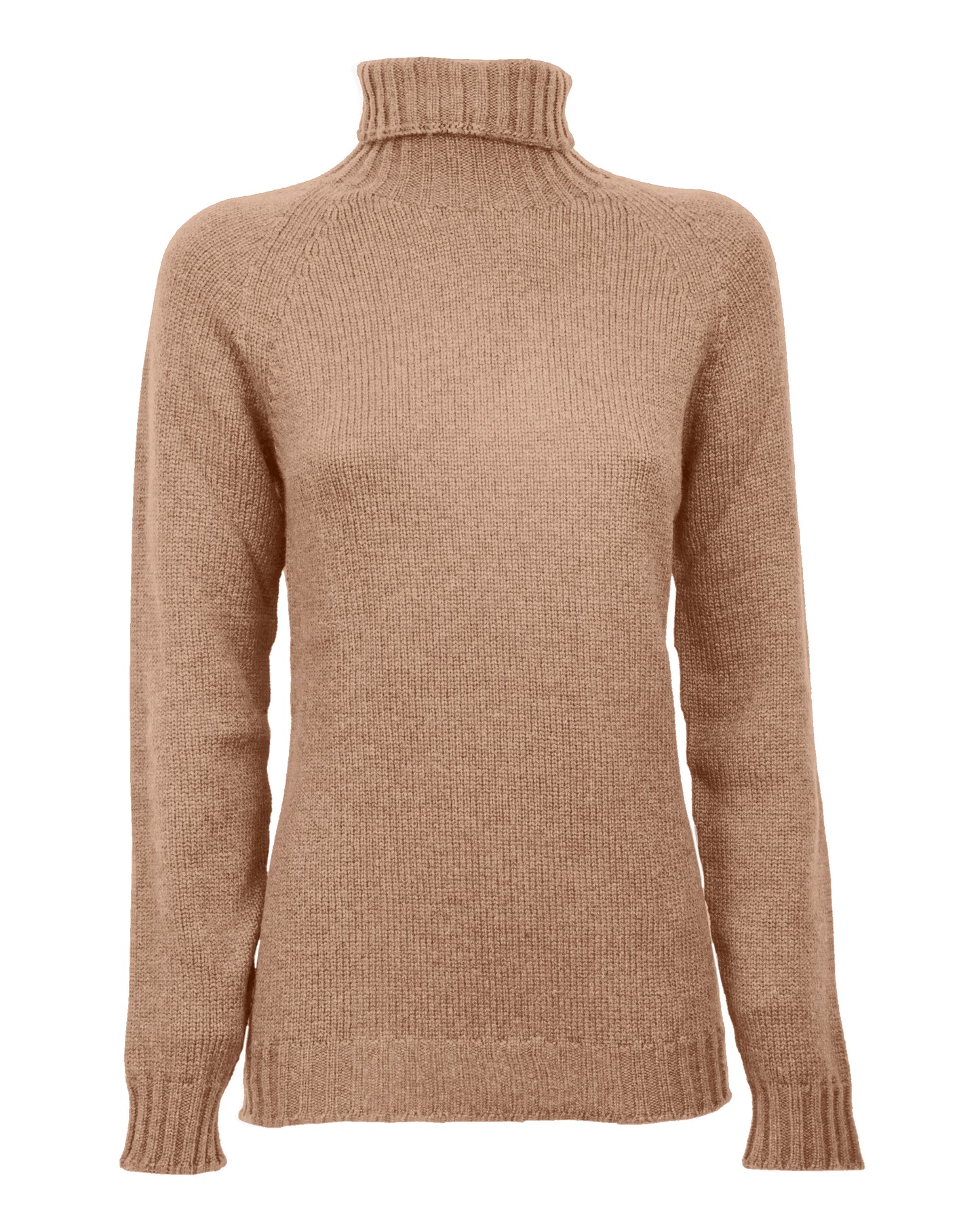 Womens Cashmere Turtle Neck Sweater Raglan Sleeves Made In Italy Camel 1