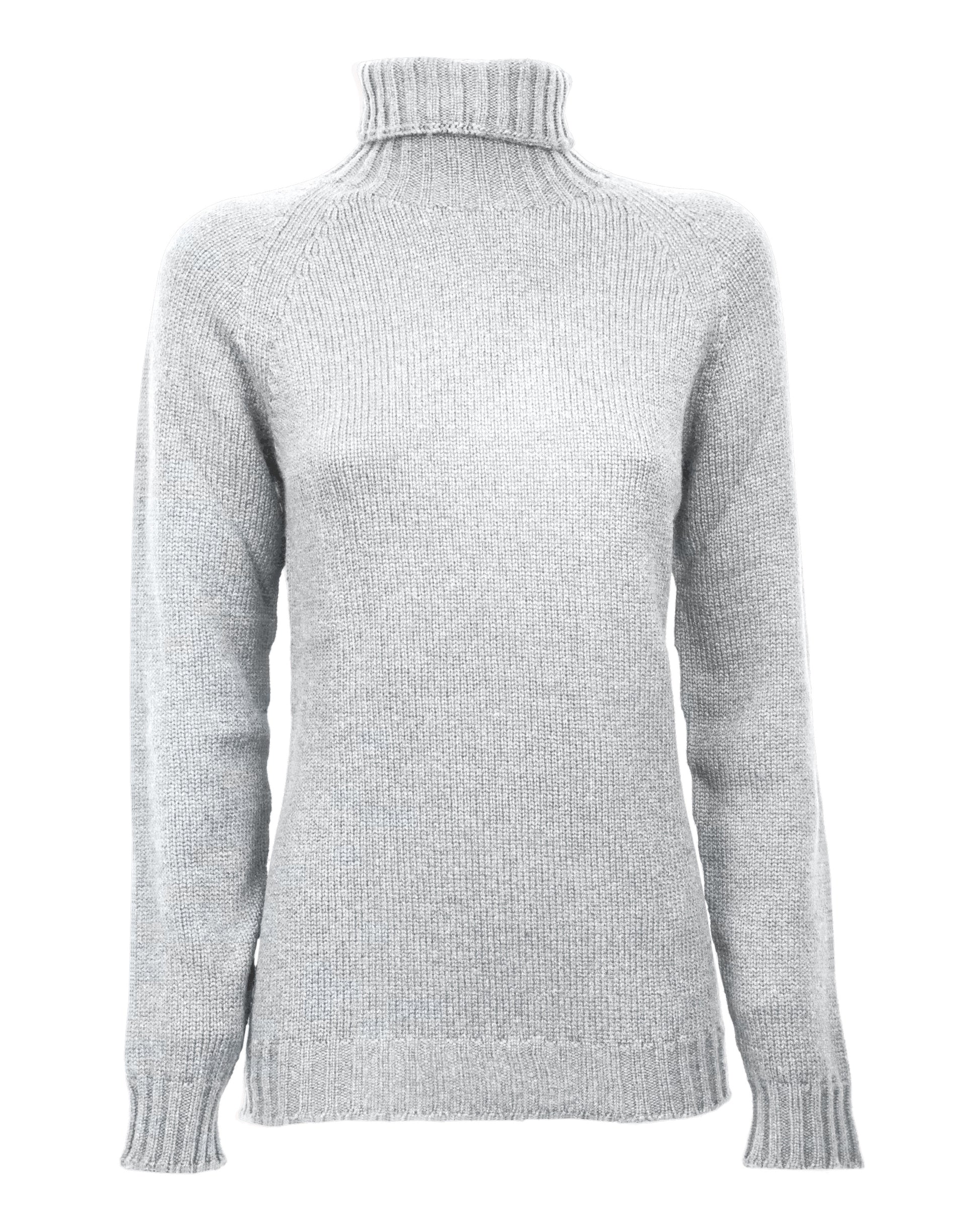 Womens Cashmere Turtle Neck Sweater Raglan Sleeves Made In Italy Light Gray 1