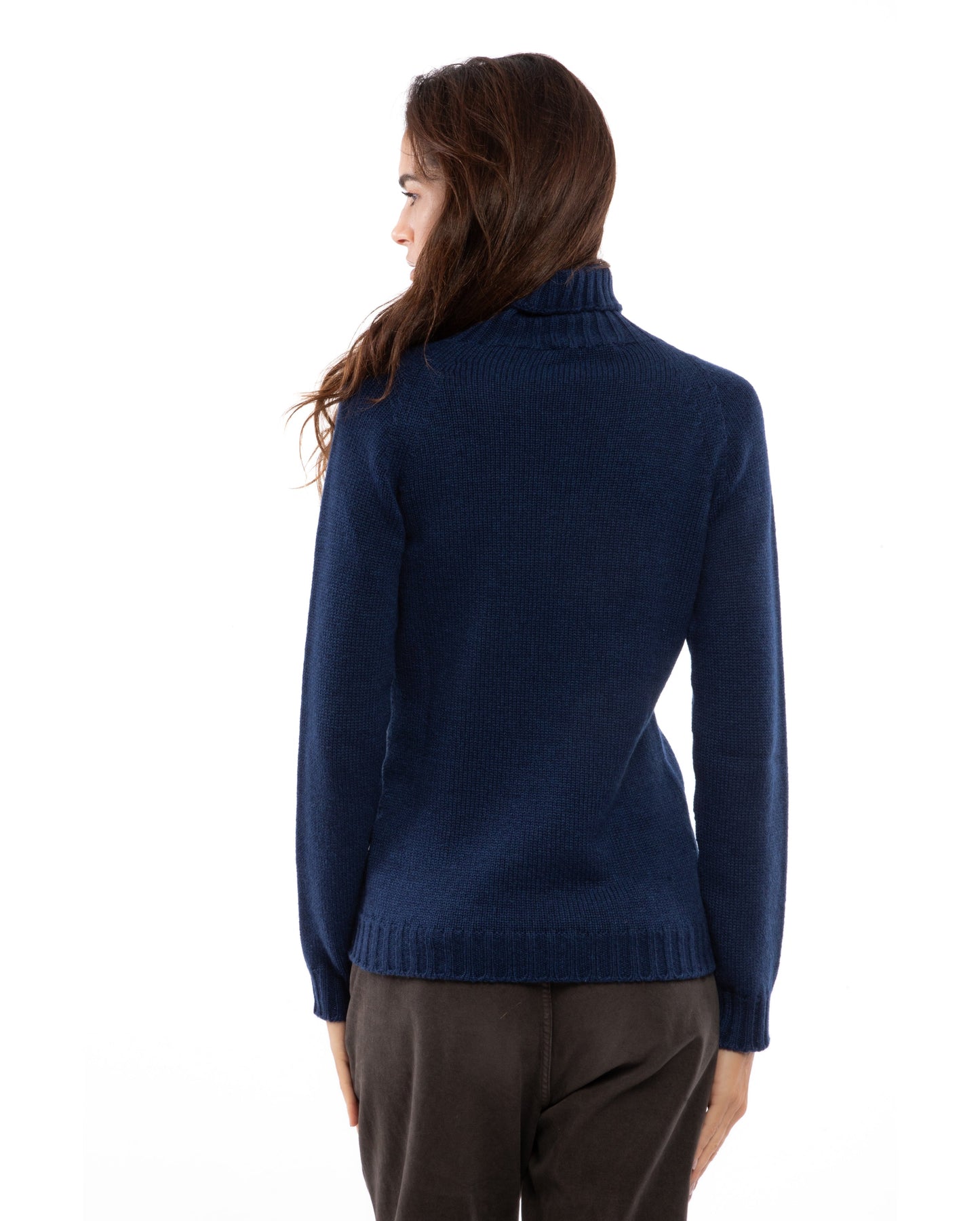 Womens Cashmere Turtle Neck Sweater Raglan Sleeves Made In Italy Blue Melange 7