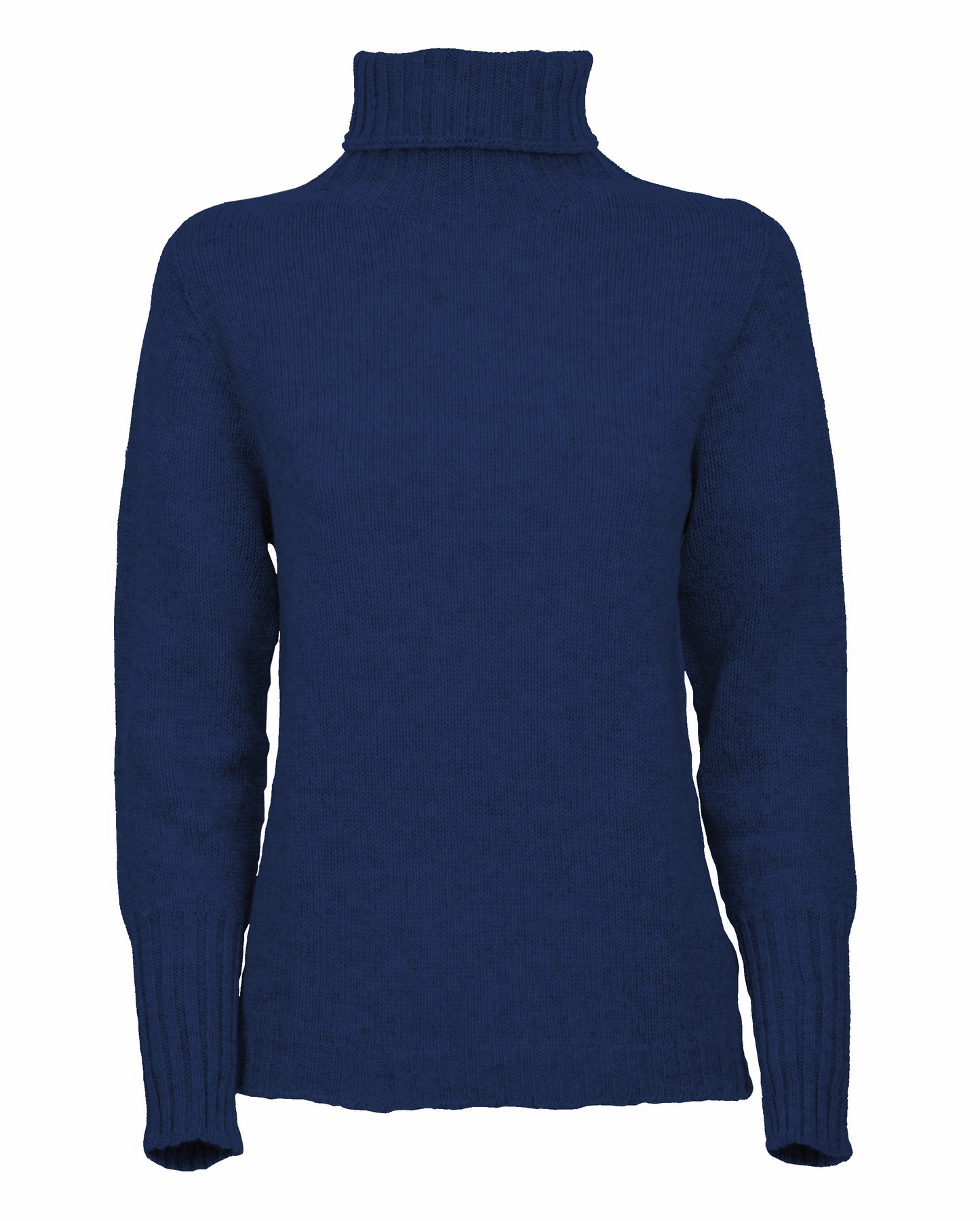 Womens Classic Turtleneck Sweater Pure Cashmere Melange Blue Made in italy 1